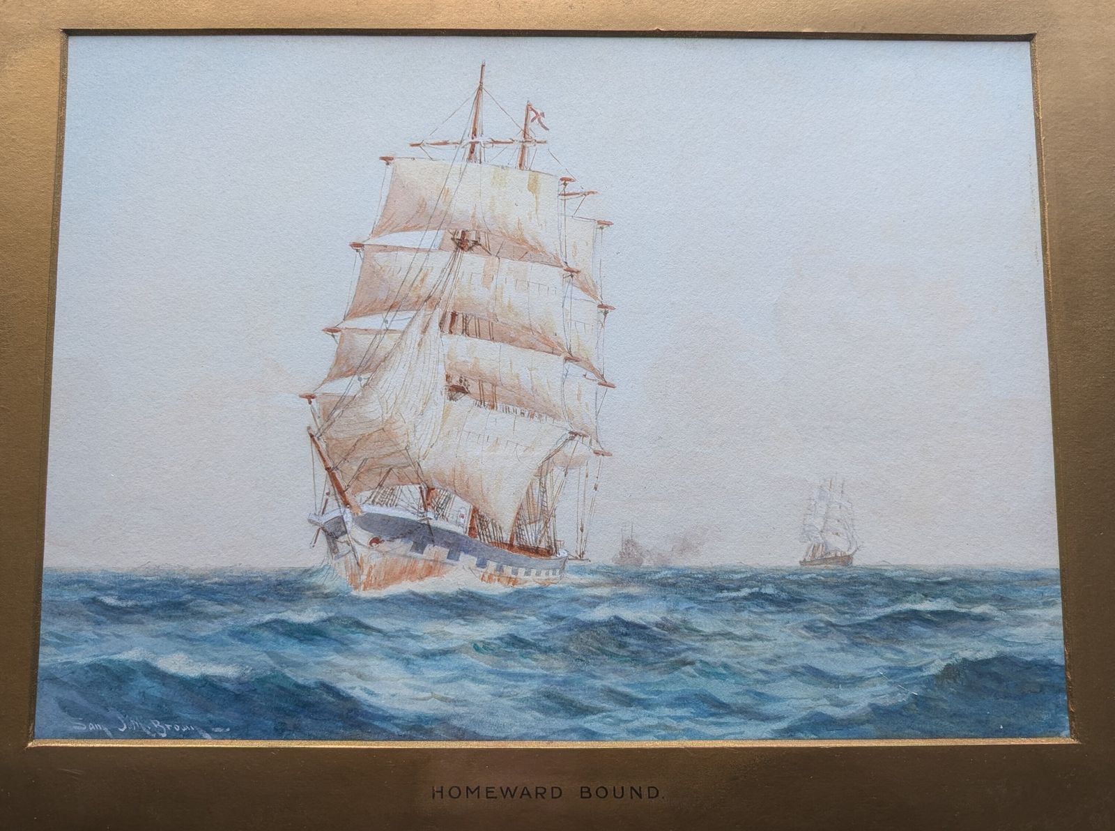 Antique Samuel John Milton Brown Framed Watercolour Painting Homeward Bound Ship photo buy