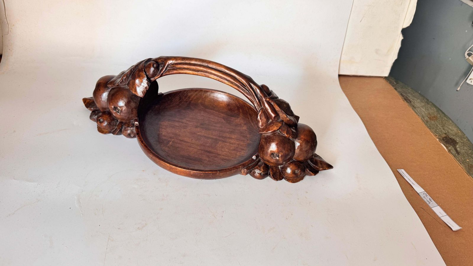 Art Deco Fruit Basket – Hand Carved Wooden Bowl, France, 1930s photo for sale