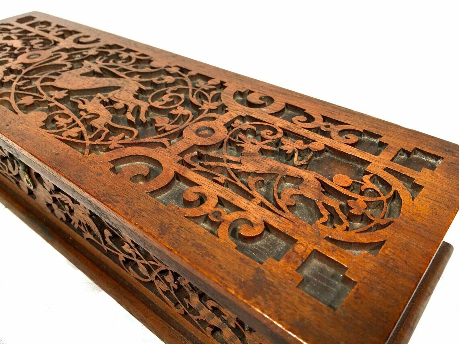 Antique Victorian Fretwork Storage Box / Carved Wooden / 19th Century photo for sale