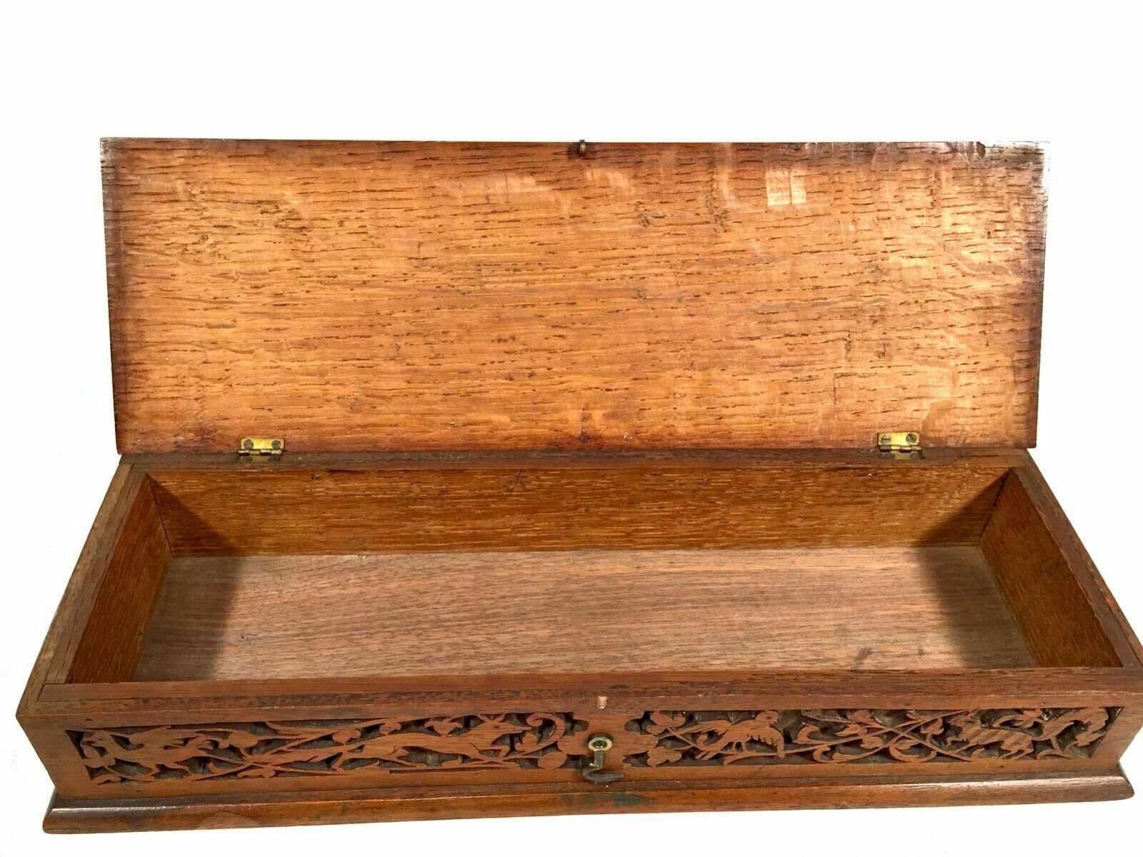 Antique Victorian Fretwork Storage Box / Carved Wooden / 19th Century photo vintage