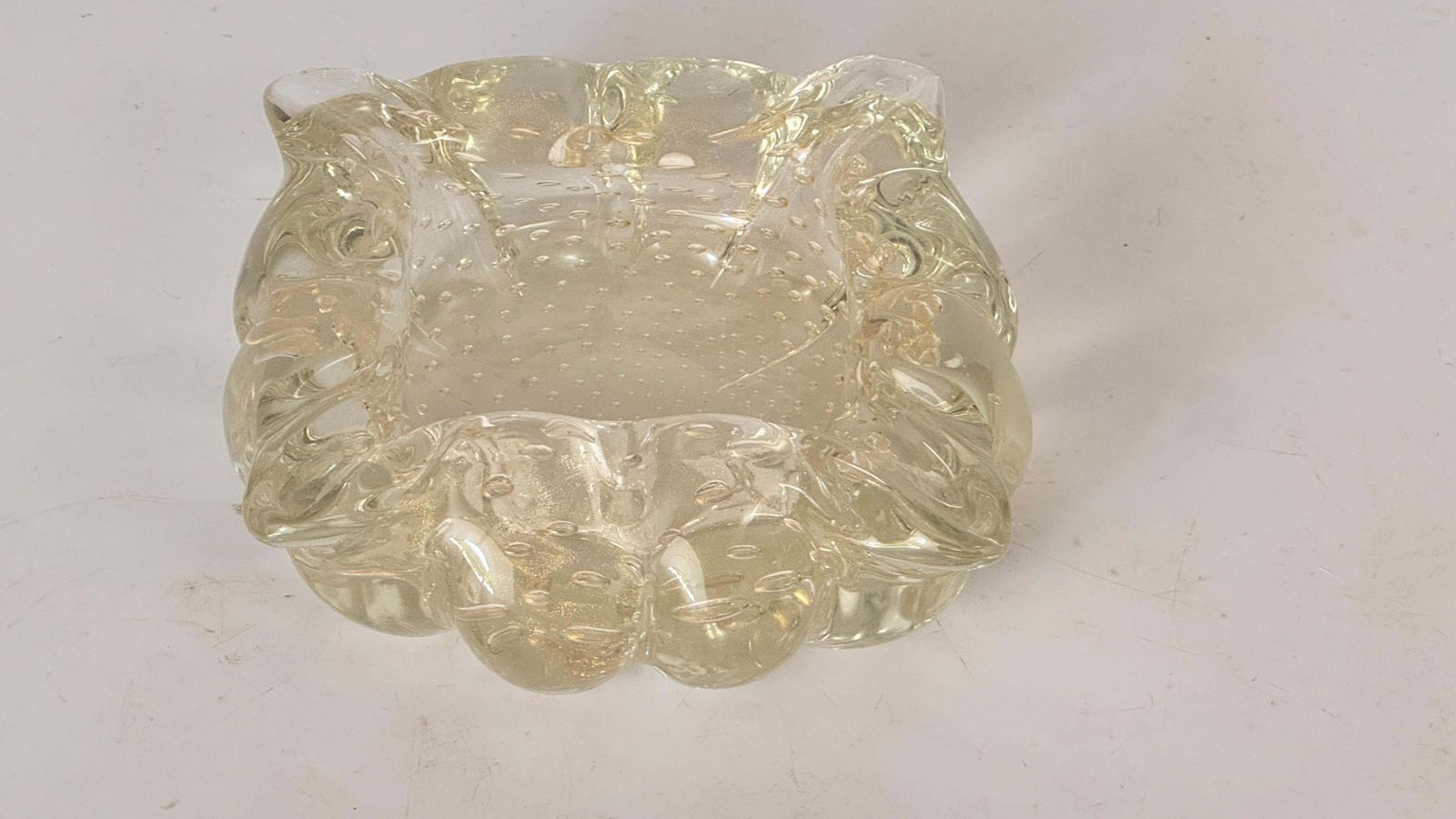 Italian Murano Glass Ashtray – 1960s – Anise Yellow, Hand Blown With Air Bubbles photo for sale