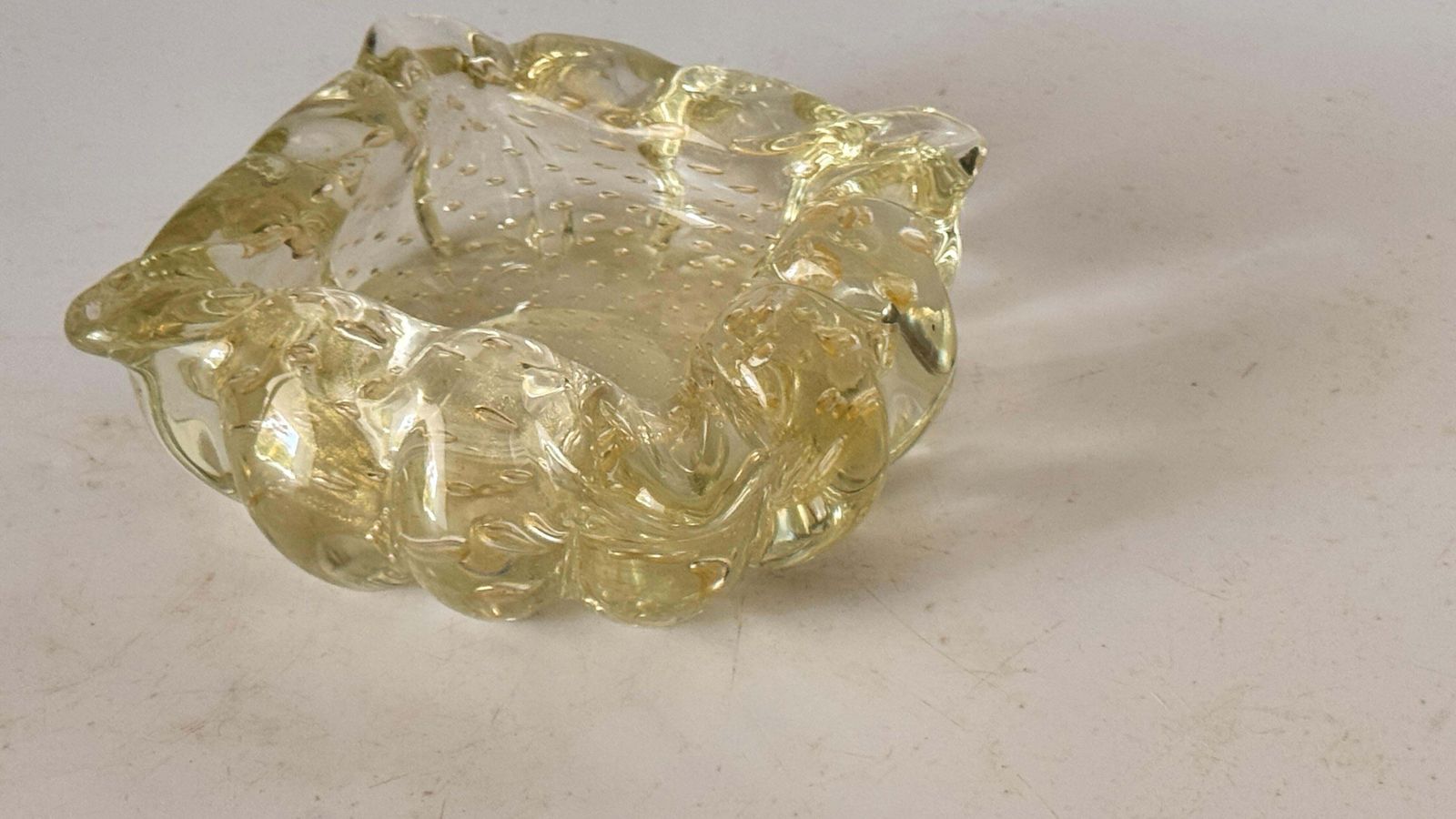 Italian Murano Glass Ashtray – 1960s – Anise Yellow, Hand Blown With Air Bubbles photo 478.0