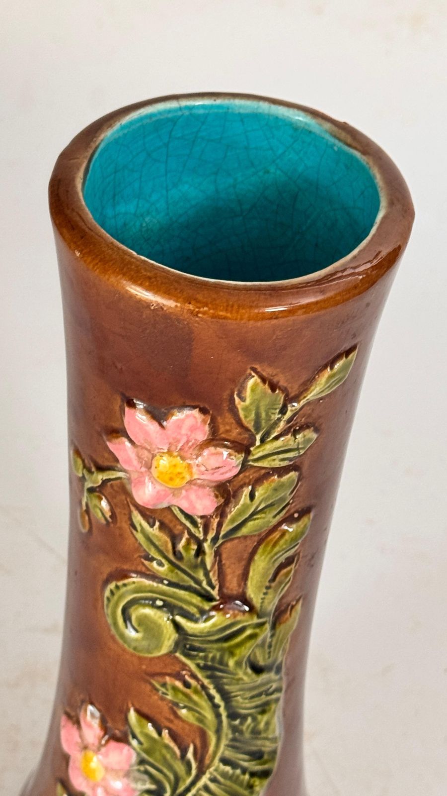 19th Century Majolica Vase With Floral And Foliage Motifs photo 344.0