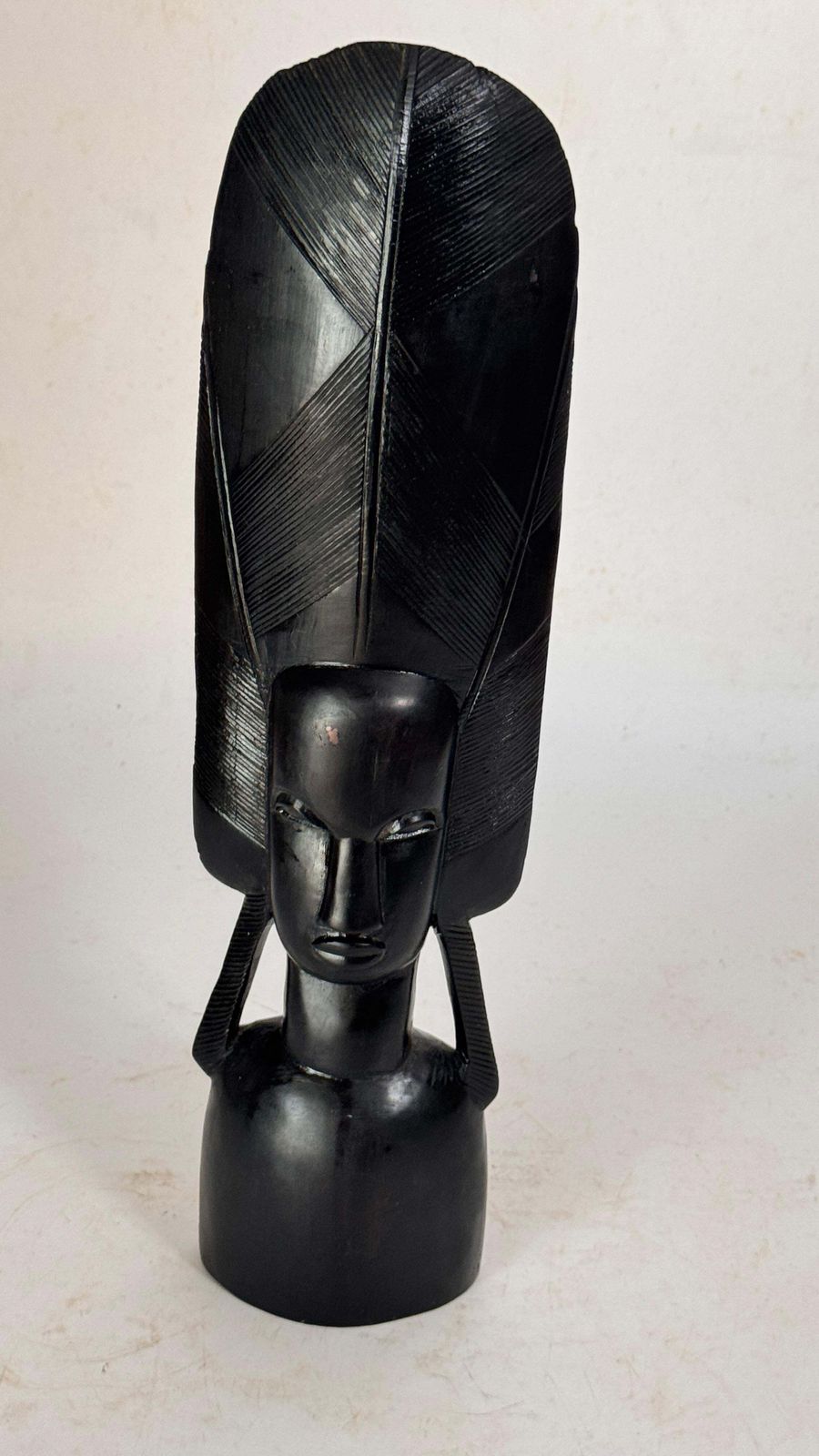photo vintage African Style Wooden Sculpture Of A Woman With Ritual Headdress – France, 20th