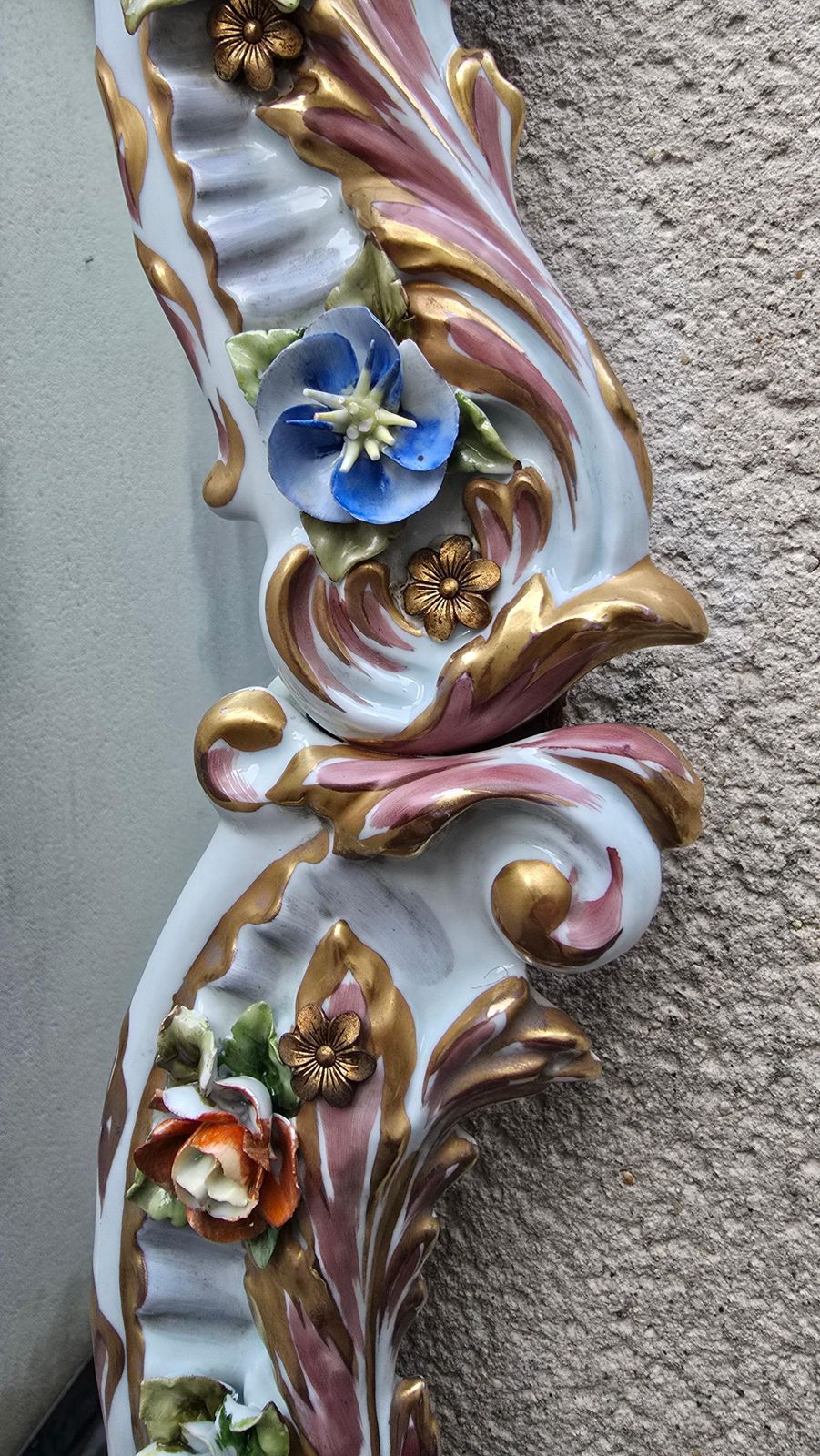Large Italian Capodimonte Porcelain Hollywood Regency Mirror With Cherubs photo 5171.0