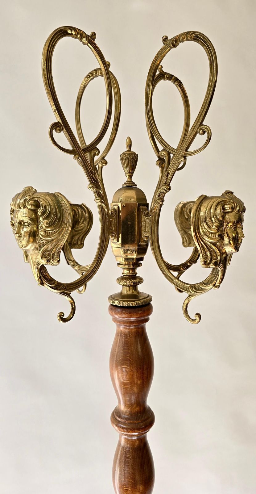 Vintage Standing Coat Rack, Wood And Gilt Brass, 1960s–1970s photo for sale
