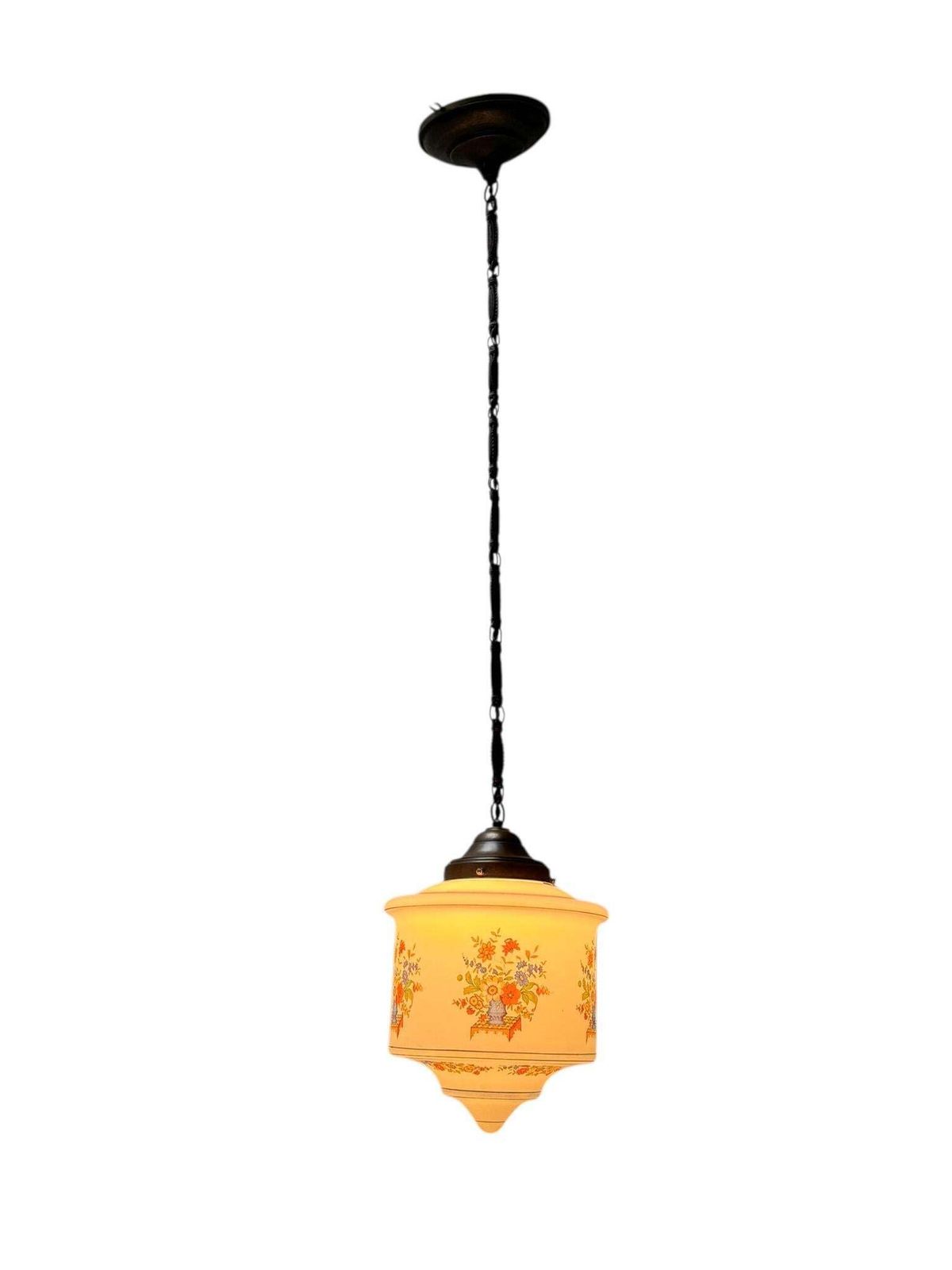 Art Nouveau Pendant Light With Original Hand Painted Glass Shade, 1900s photo vinterior