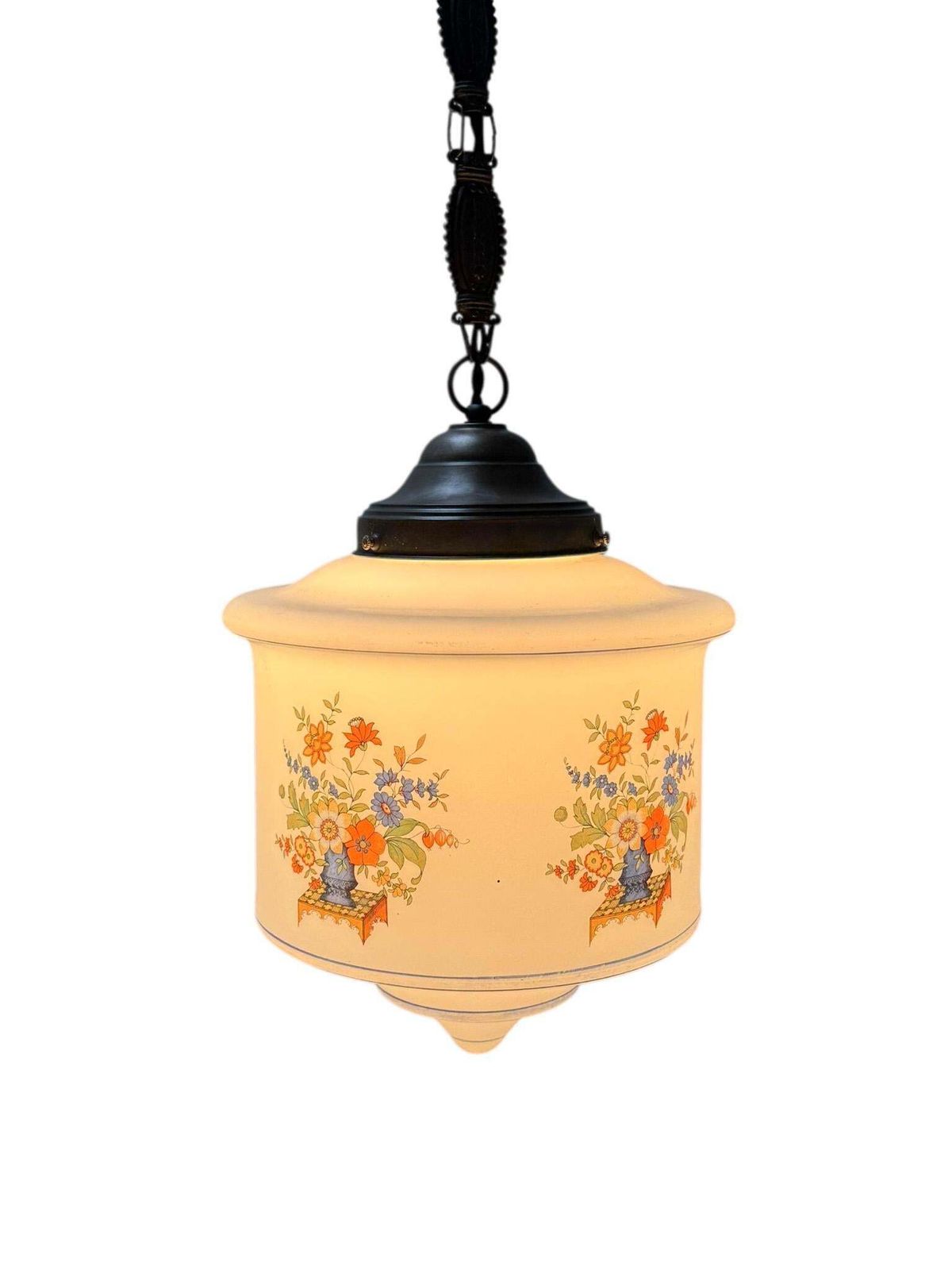 Lighting Art Nouveau Pendant Light With Original Hand Painted Glass Shade, 1900s photo