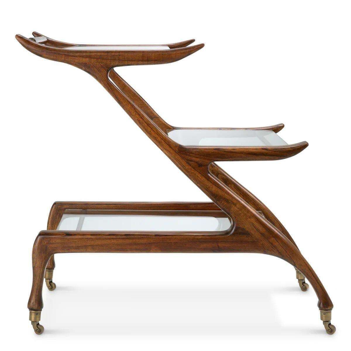Serving Trolley In Classic Brown Wood And Clear Glass photo 2633.0