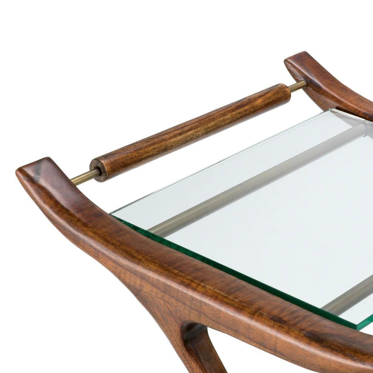 Serving Trolley In Classic Brown Wood And Clear Glass photo buy