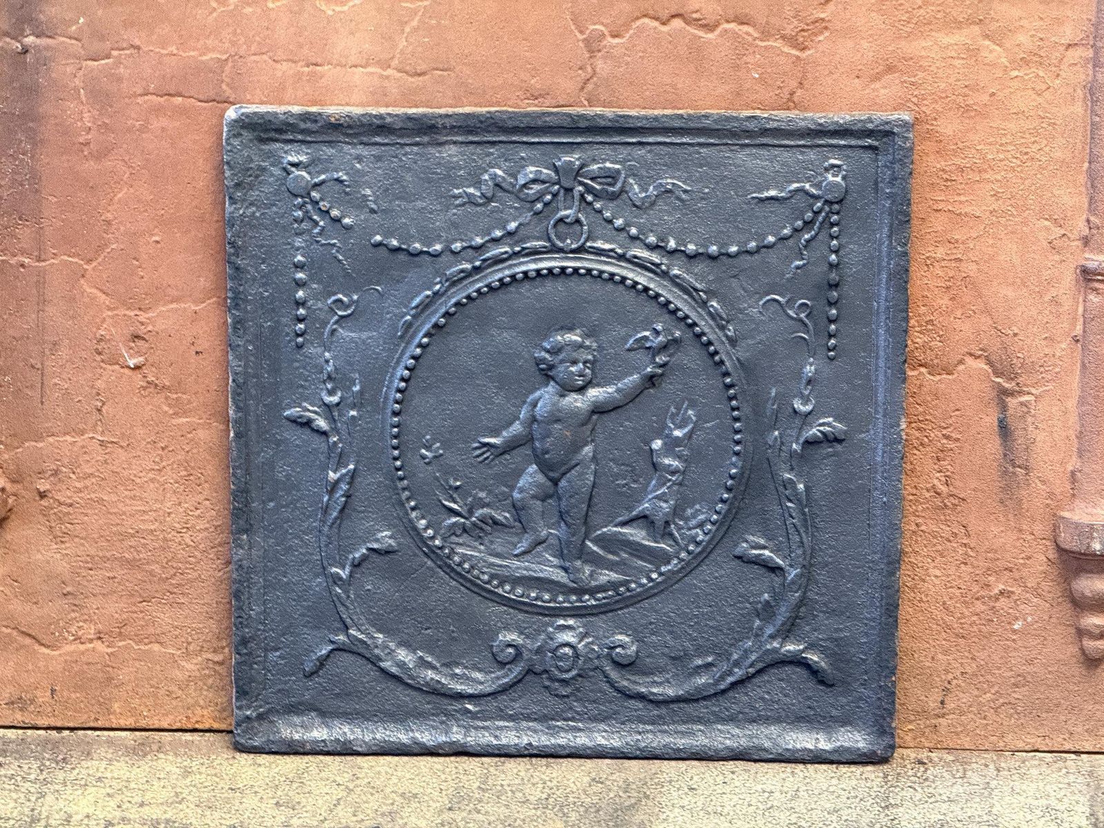 19th Century French 'Cupid' Fireback / Backsplash, Neoclassical Period. photo furniture