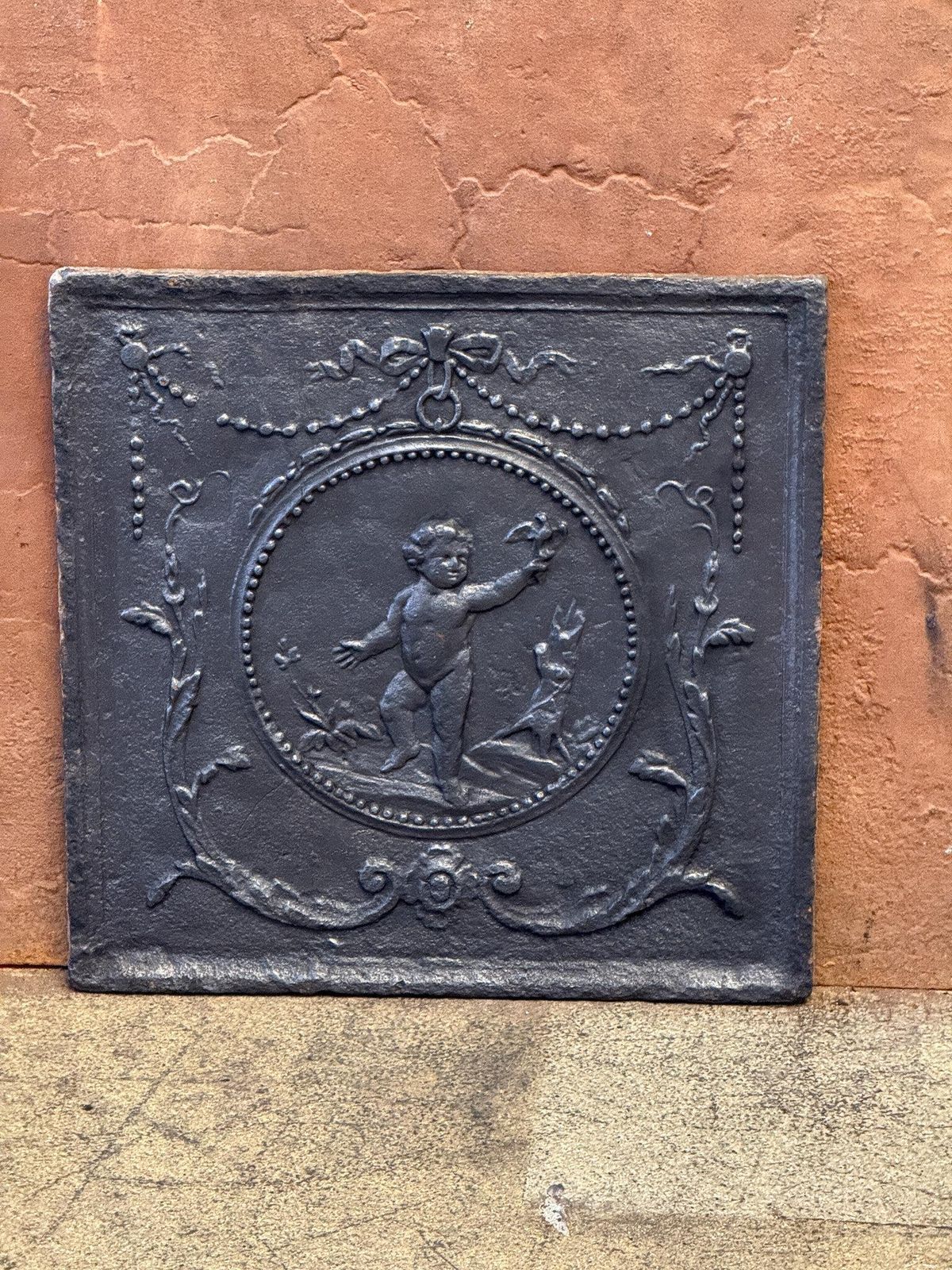 19th Century French 'Cupid' Fireback / Backsplash, Neoclassical Period. photo for sale