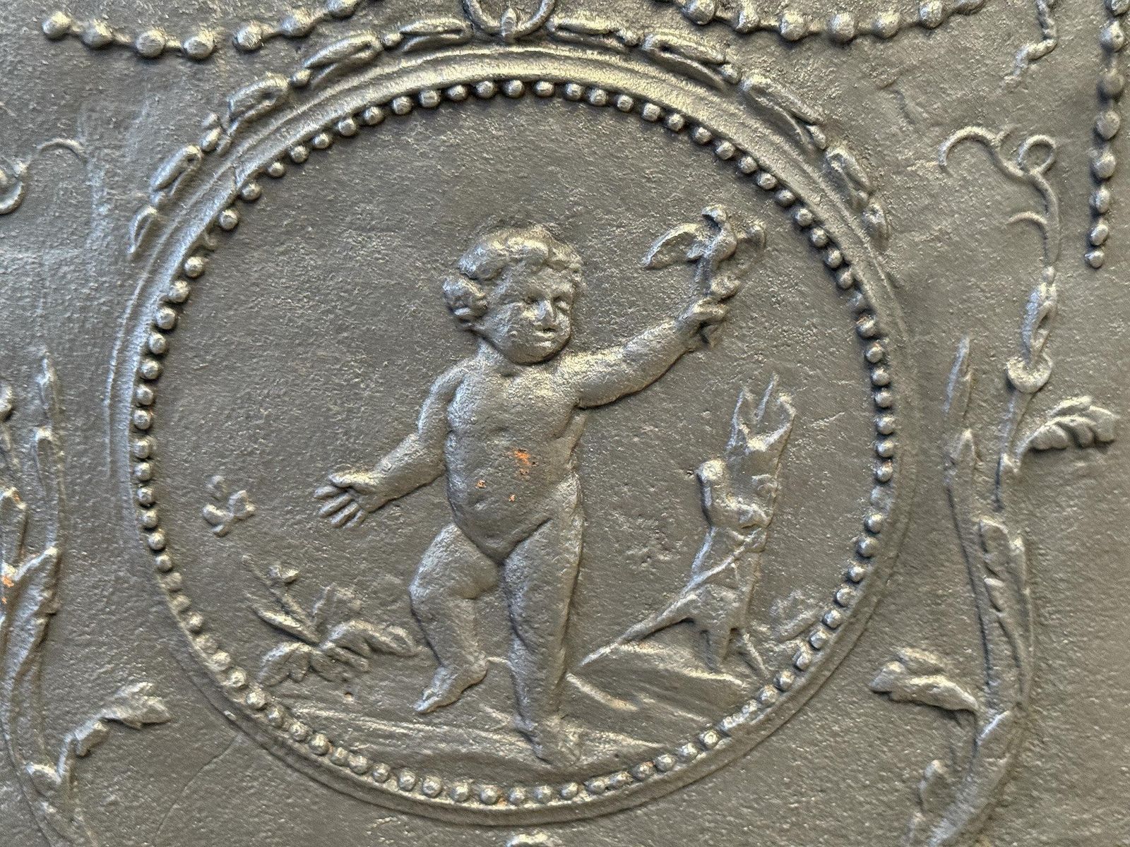 Home Fixtures 19th Century French 'Cupid' Fireback / Backsplash, Neoclassical Period. photo