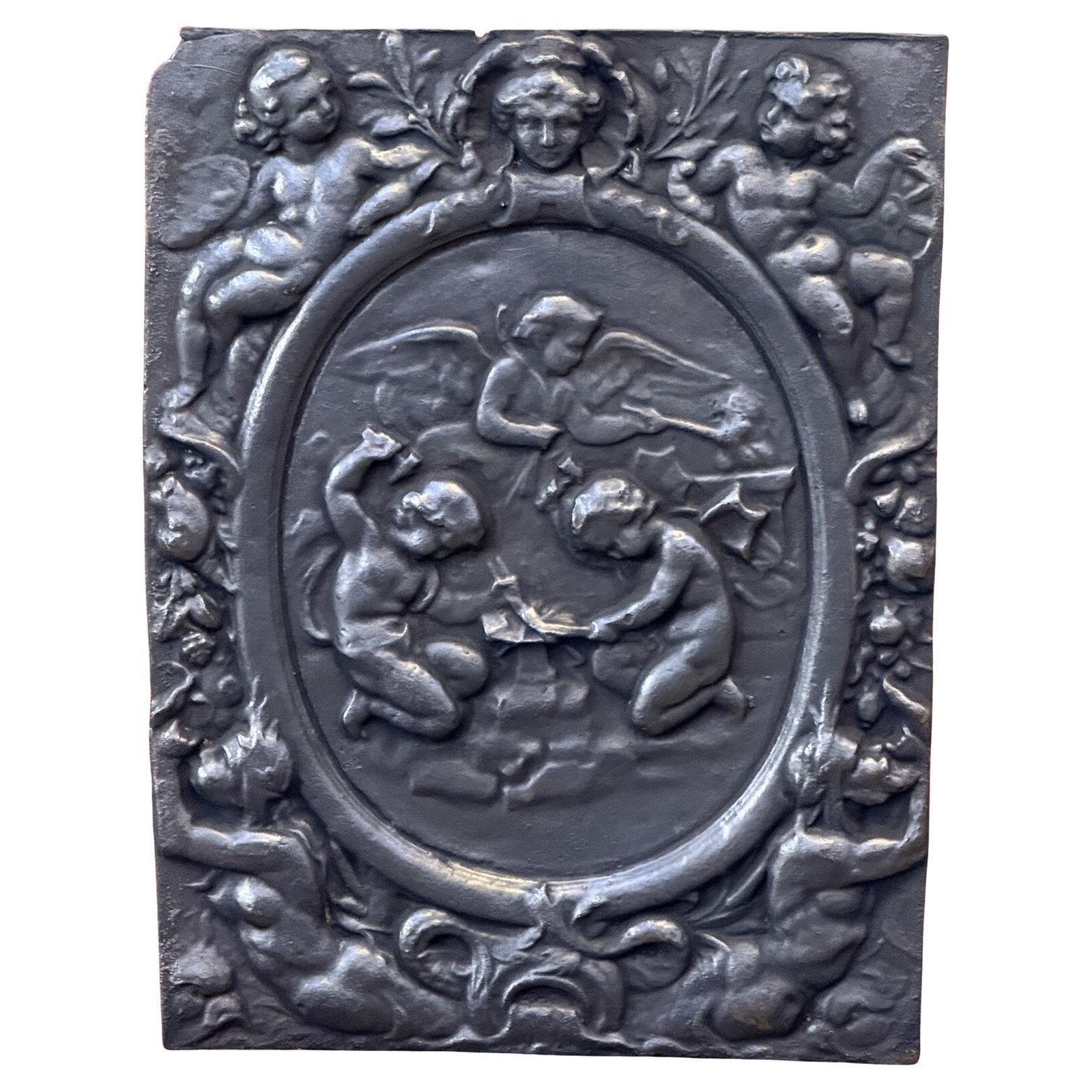 Antique Flemish 'Cupids With Decoration' Fireback / Backsplash