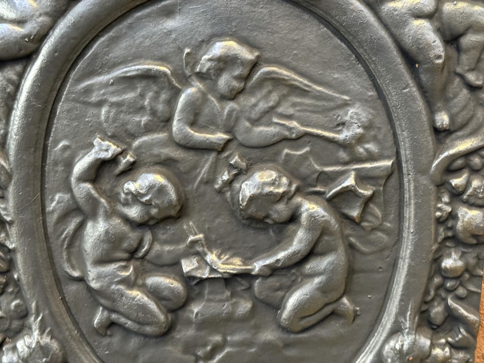 Antique Flemish 'Cupids With Decoration' Fireback / Backsplash photo vintage