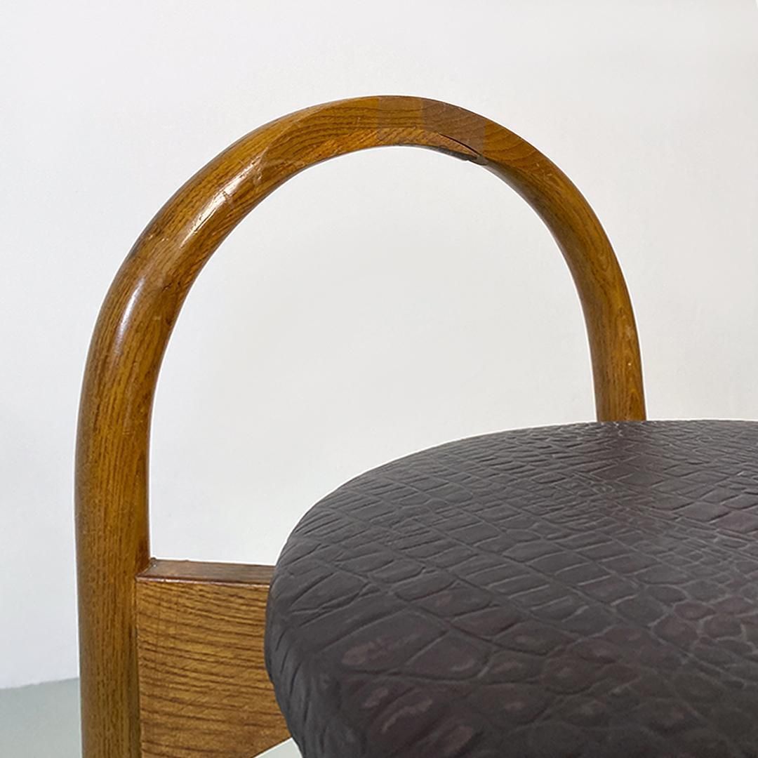 Italian Mid Century Modern Wooden Structure & Faux Leather Seat High Stool 1970s photo vinterior