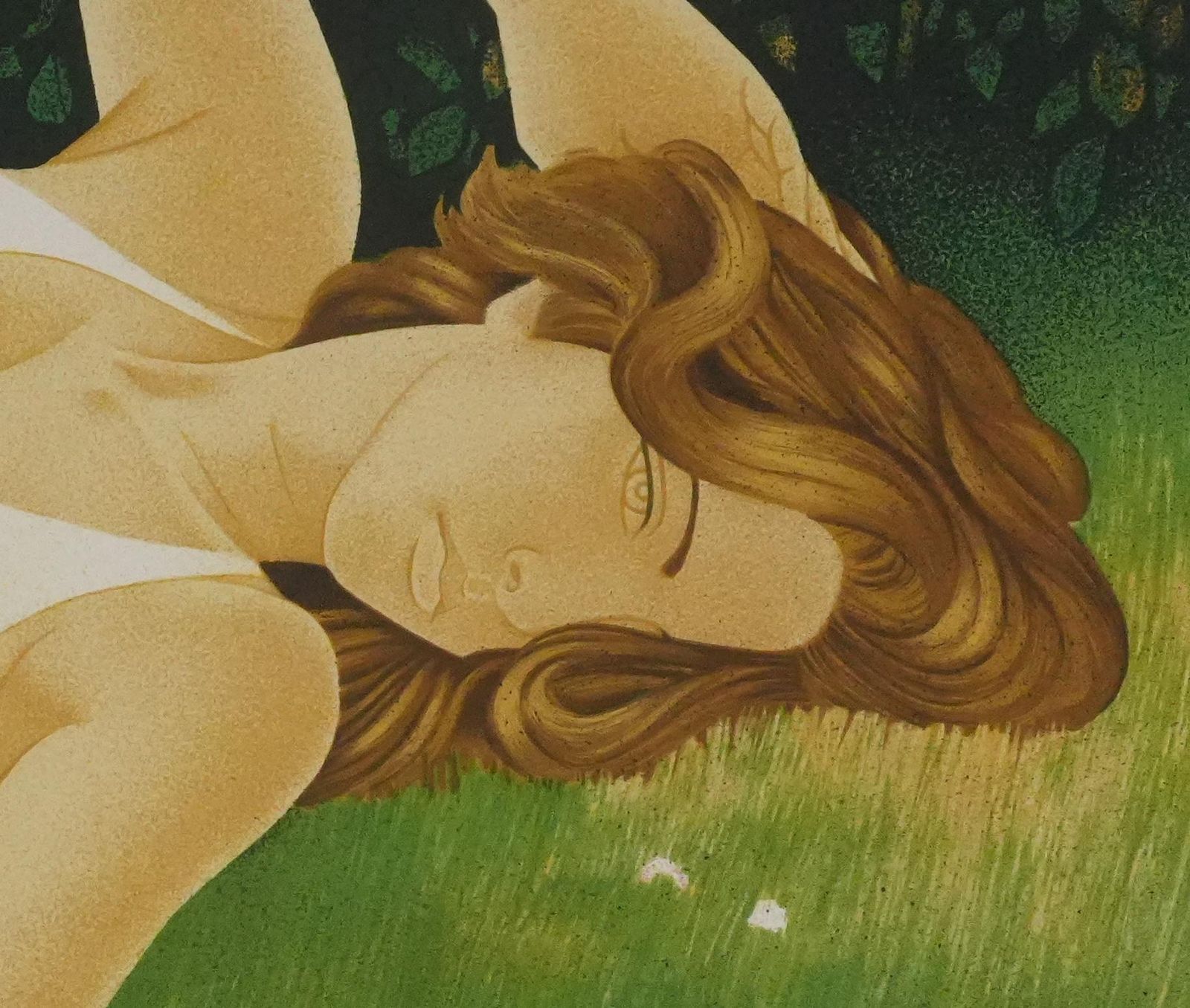 Yves Gannewoman Lying Down Among Poppies   Original Lithograph Signed photo 130.0