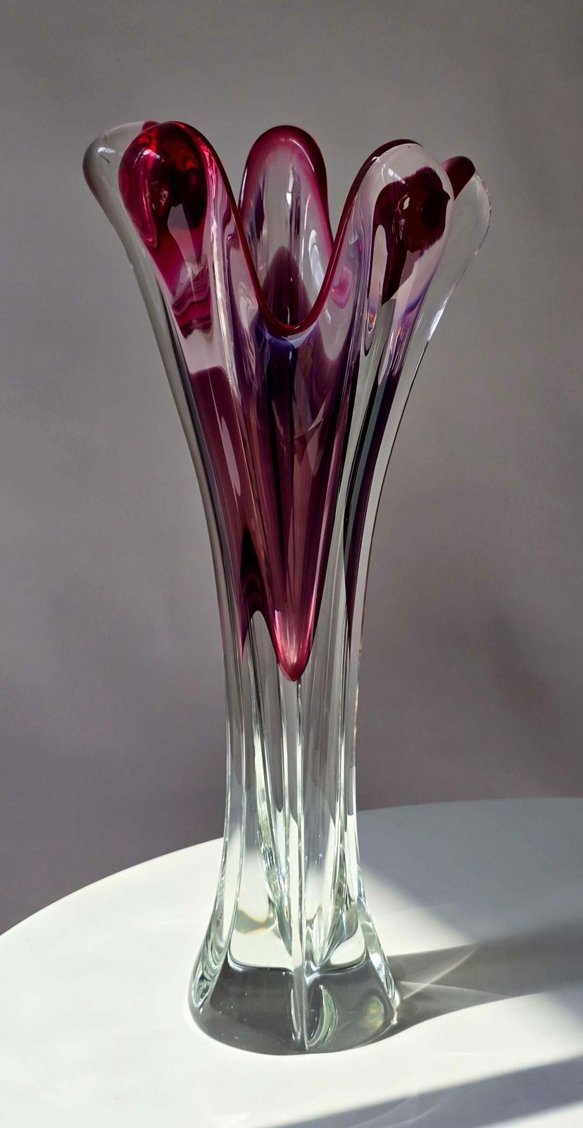 photo for sale Murano Sommerso Ruby Red Glass Vase With Five Lobes, Italy, 1960s