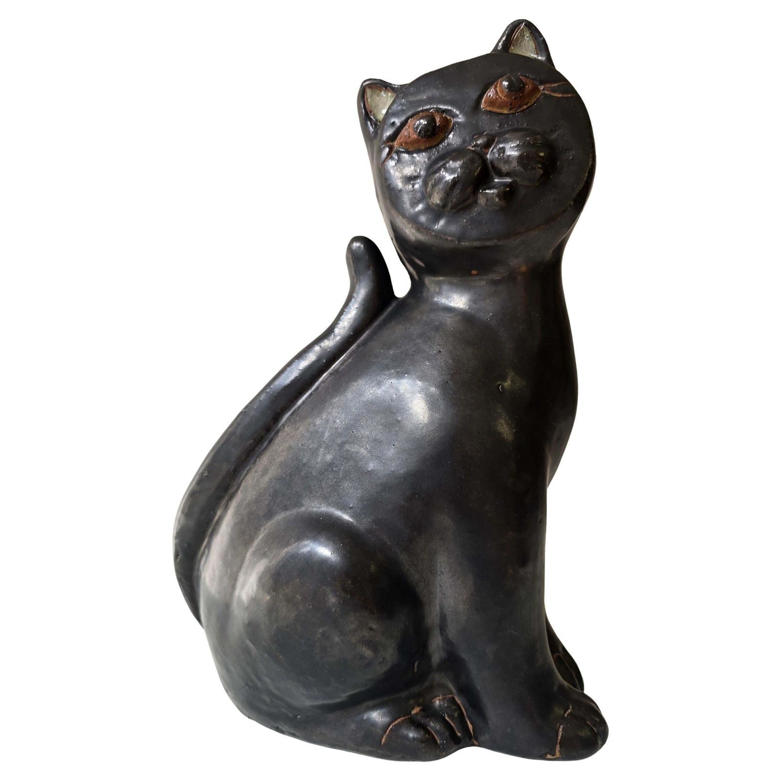 Black Ceramic Cat Sculpture, Mid Century Modern, In The Style Of Vallauris photo furniture