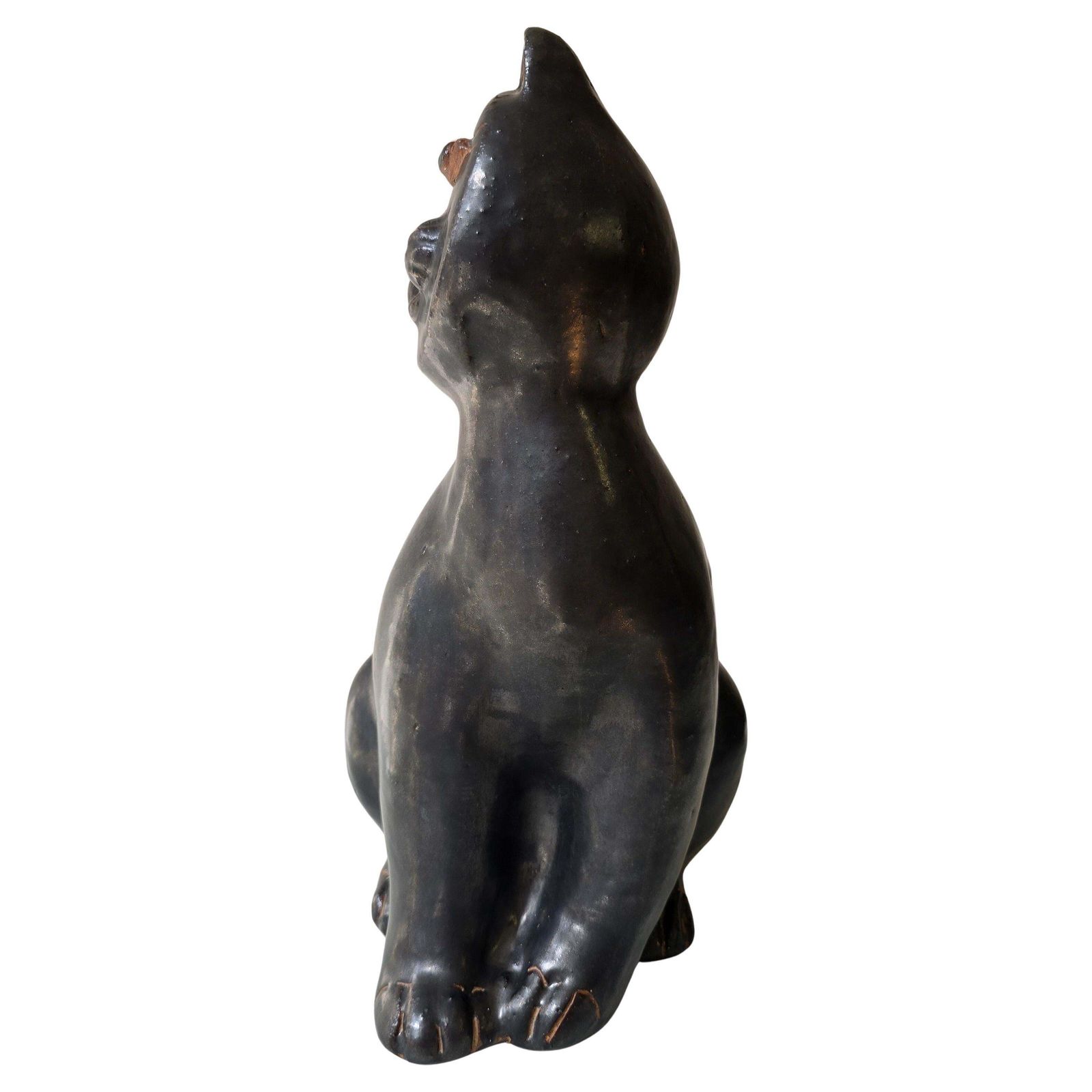Black Ceramic Cat Sculpture, Mid Century Modern, In The Style Of Vallauris photo for sale