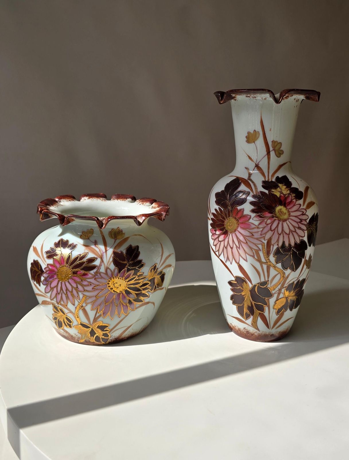 Pair Of French Art Nouveau Opaline Glass Vases With Enamel And Gilt Decoration photo buy