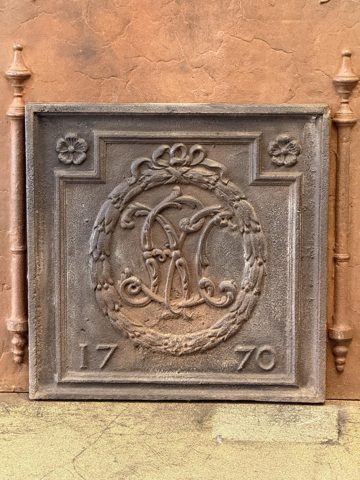 French 'Monogram' Fireback / Backsplash Louis XV Period, Dated 1770 photo furniture