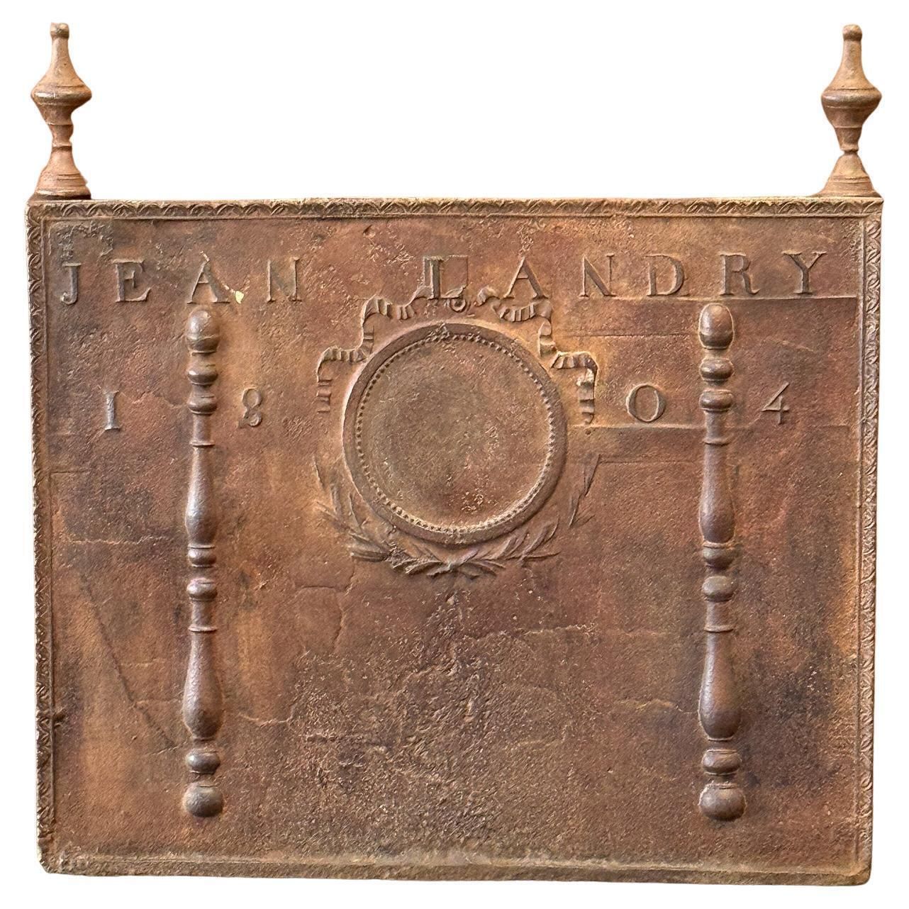 Antique French 'Neoclassical' Fireback / Backsplash, Dated 1804 photo for sale