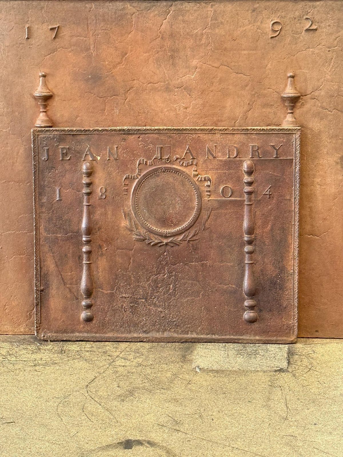 Home Fixtures Antique French 'Neoclassical' Fireback / Backsplash, Dated 1804 photo