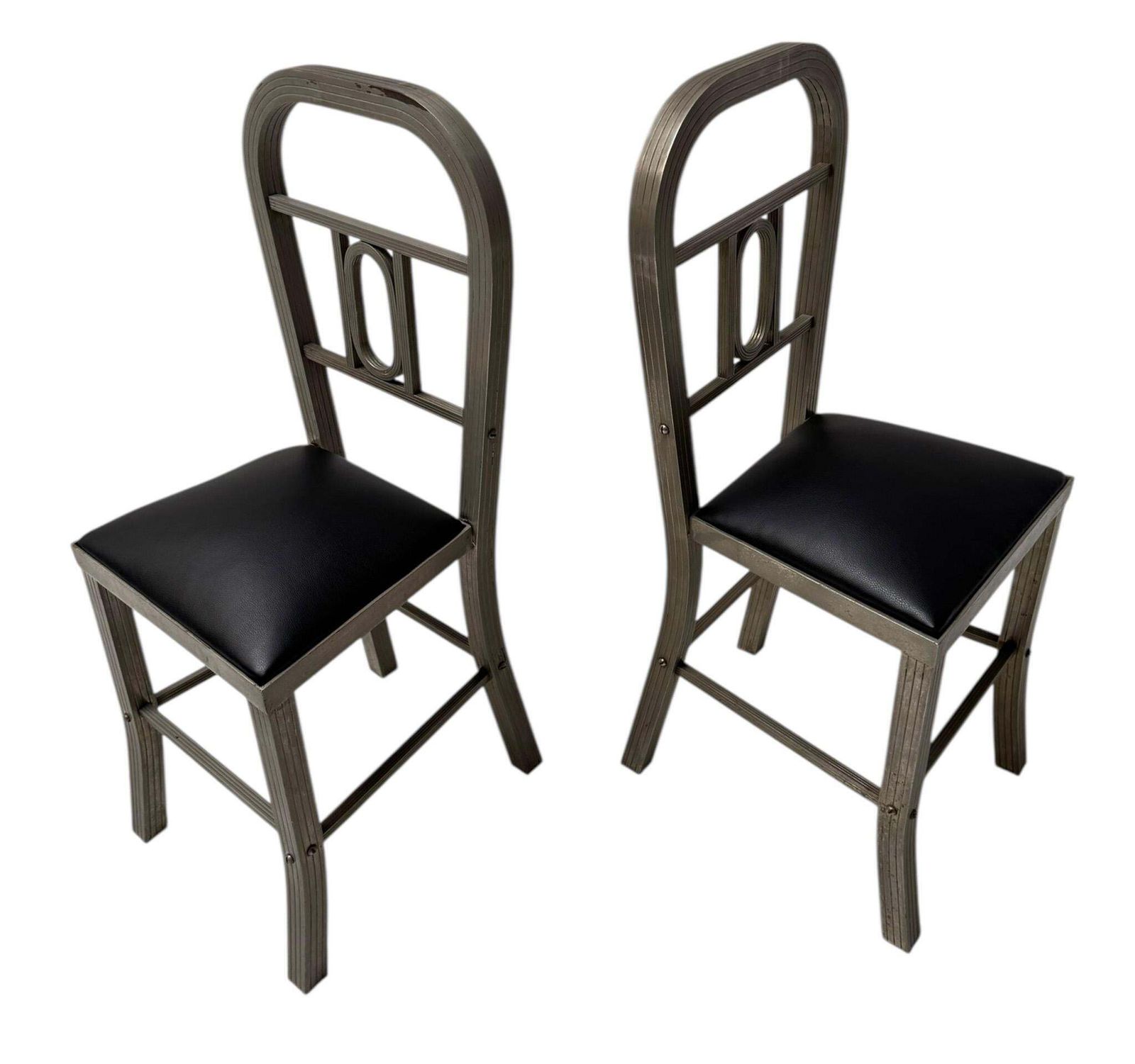 Two French Art Deco Side Chairs With Black Leather Seats, 1930s photo furniture
