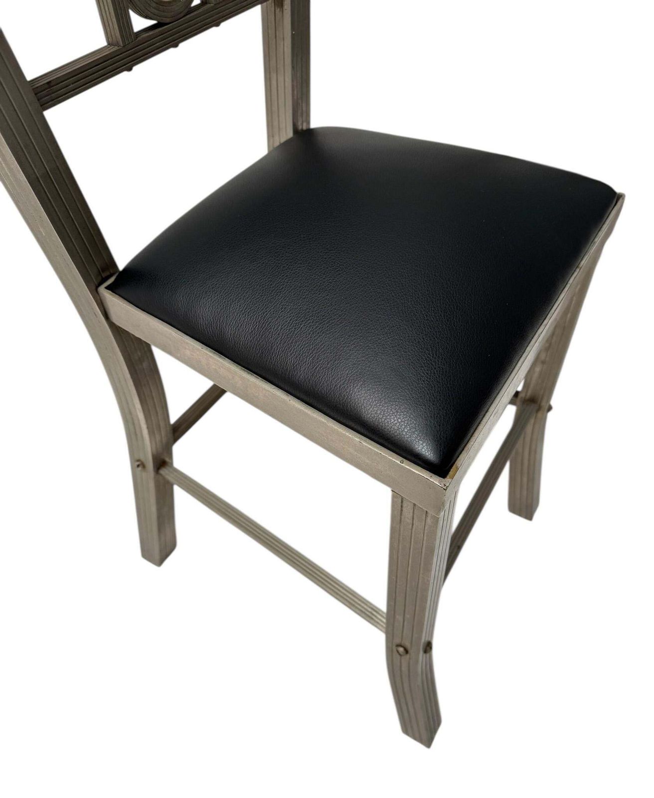 photo for sale Two French Art Deco Side Chairs With Black Leather Seats, 1930s