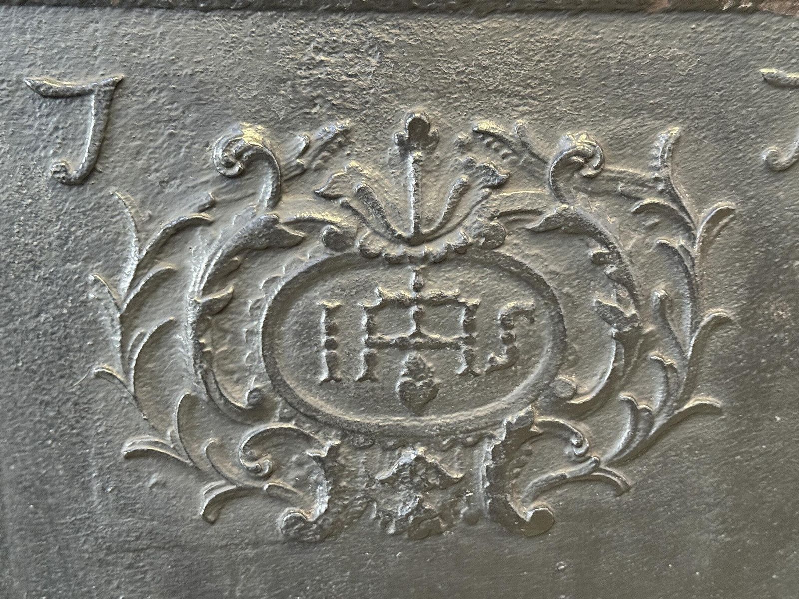 18th Century French Fireback / Backsplash 'Pillars With Medieval Ihs Monogram' photo 1279.0