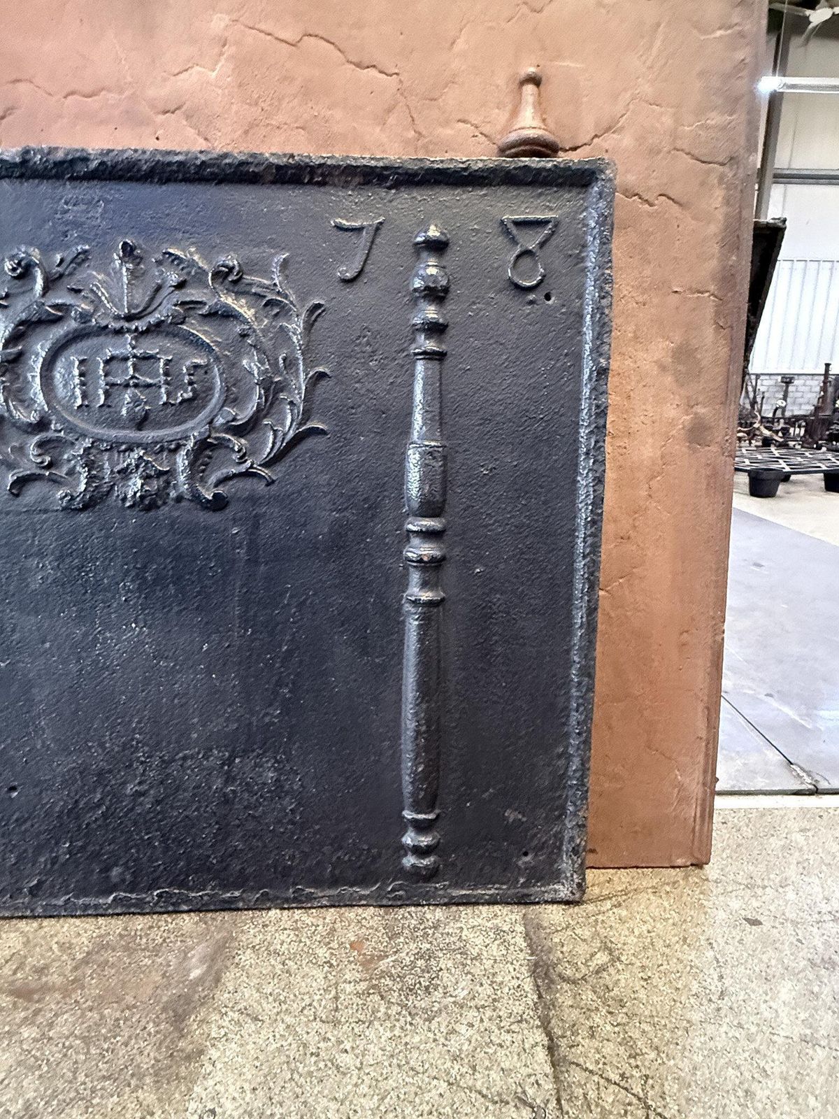 18th Century French Fireback / Backsplash 'Pillars With Medieval Ihs Monogram' photo buy