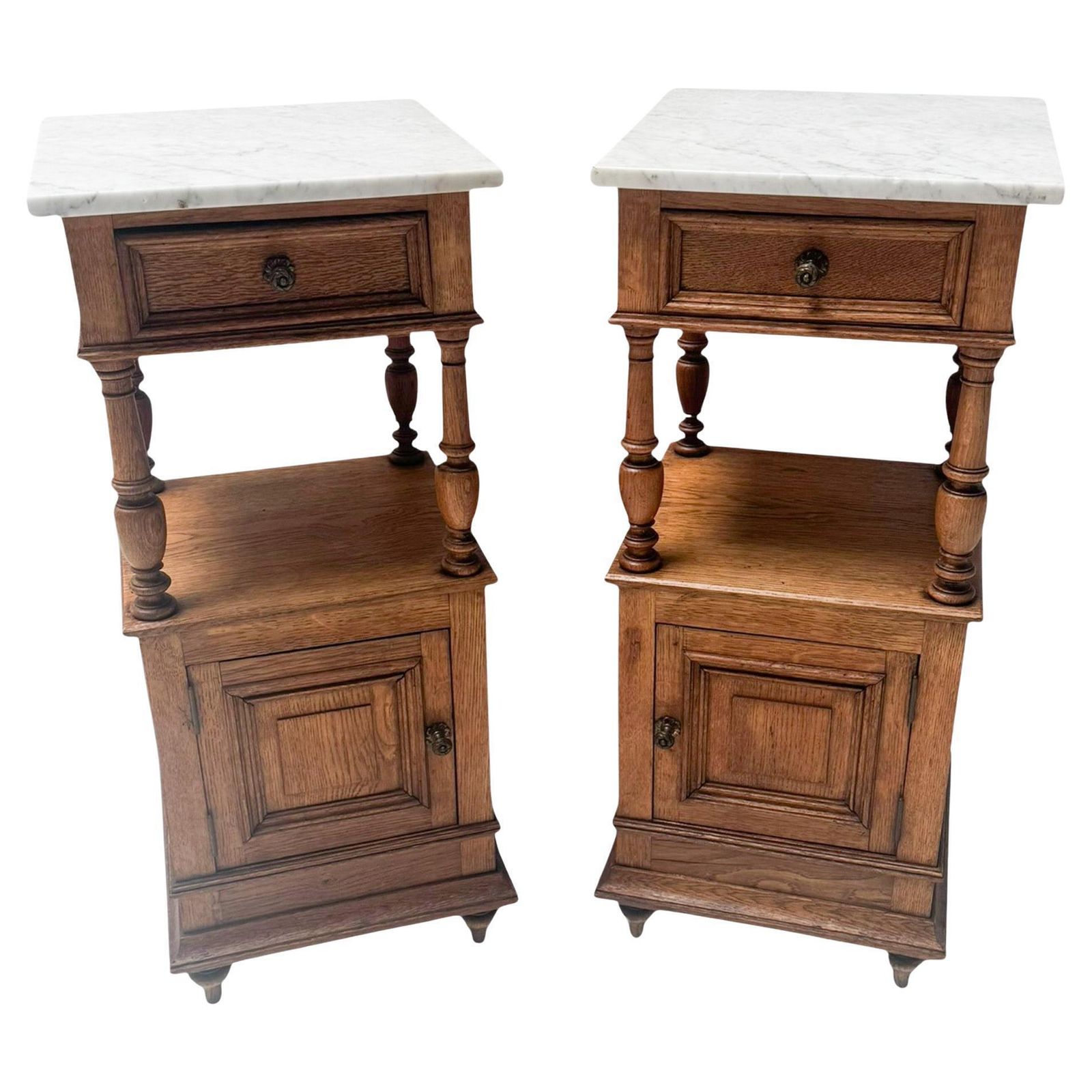 Two Art Nouveau Nightstands Or Bedside Tables With Marble Tops, 1900s