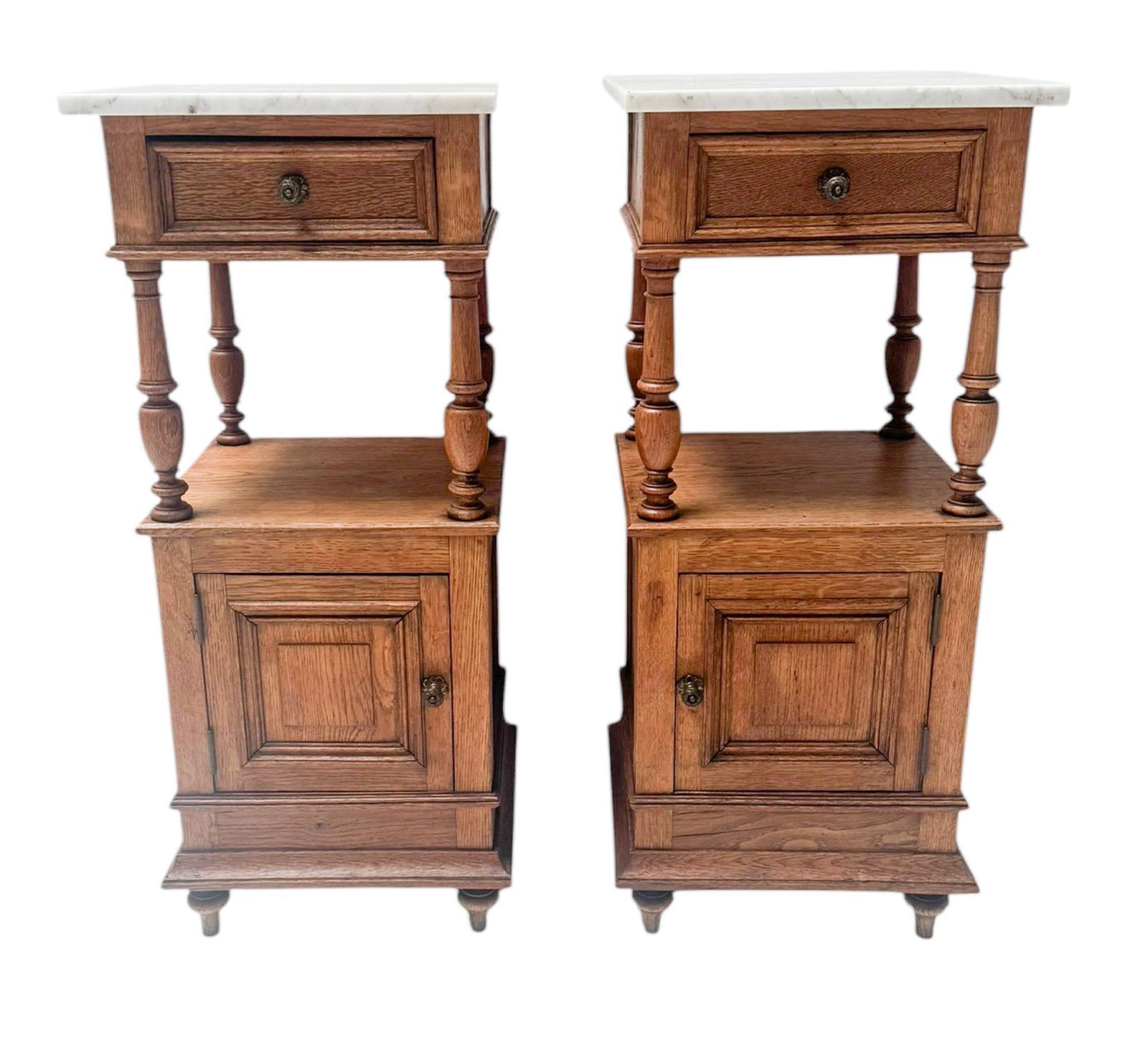 Two Art Nouveau Nightstands Or Bedside Tables With Marble Tops, 1900s photo Furniture
