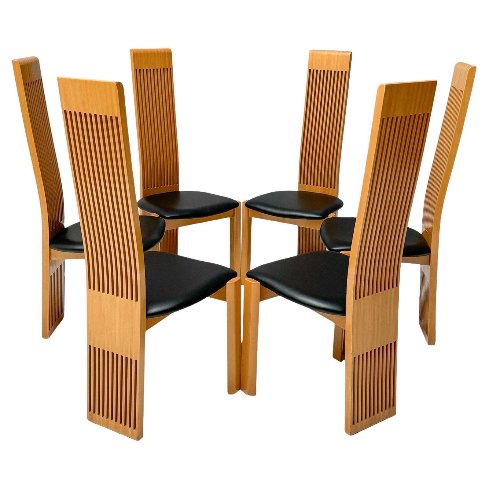 Post Modern Slatted High Back Dining Room Chairs By Pietro Costantini, 1980s