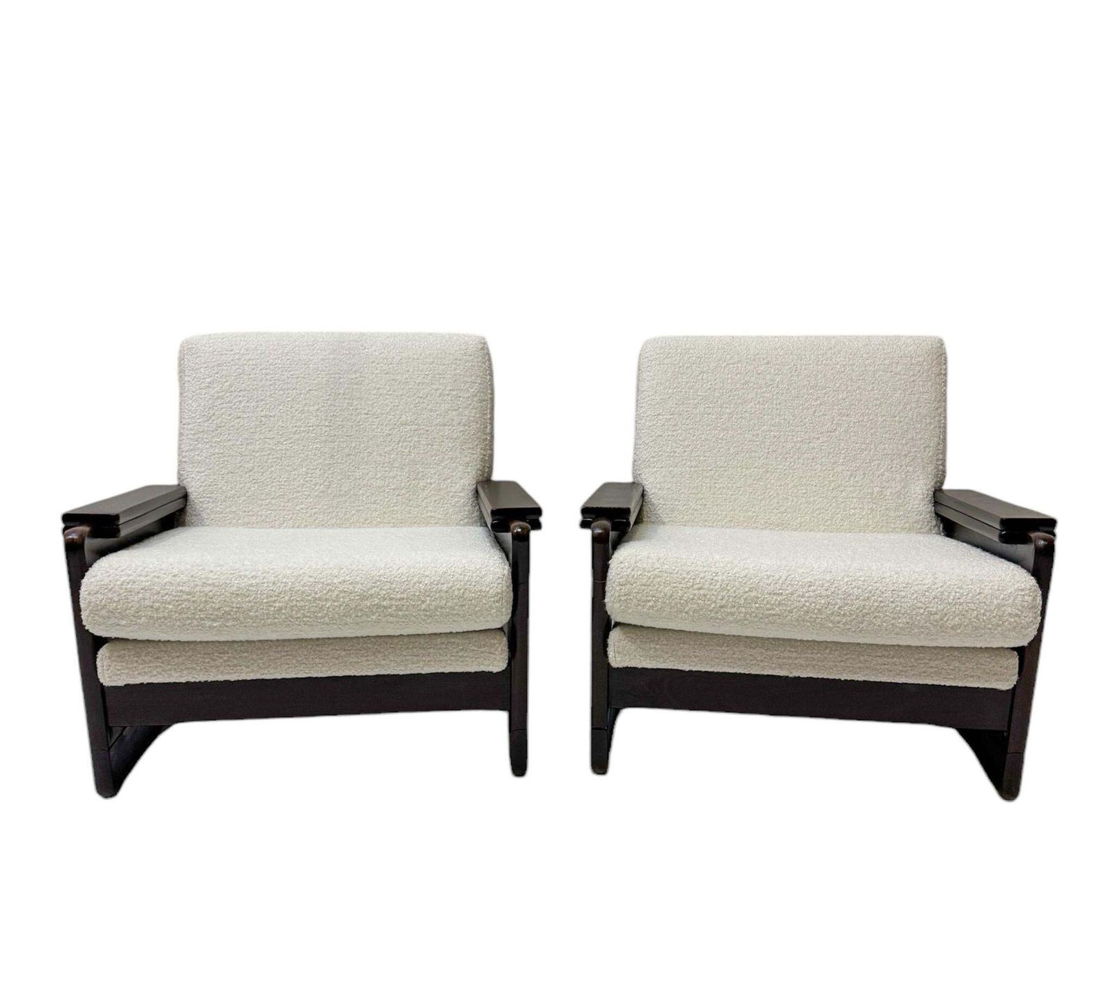 Mid Century Modern Wenge Lounge Chairs With Bouclé Upholstery, 1970s photo for sale