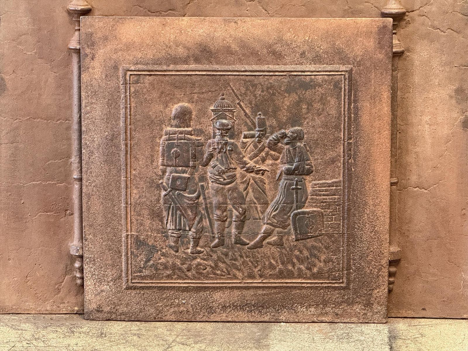Large French Napoleon III Period 'Soldiers' Fireback / Backsplash photo for sale