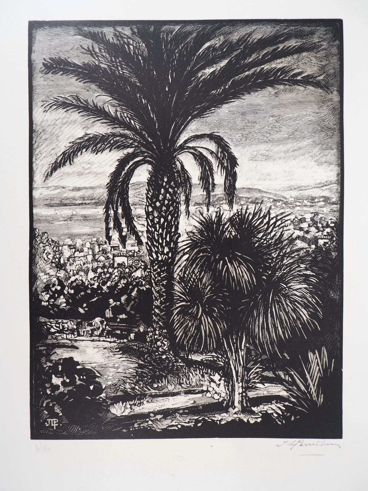 Jules Perrichoncannes : View From California Park   Original Wooodcut, Handsigned1927
