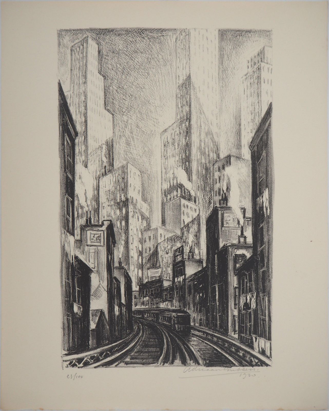 Adriaan Lubbersnew York City, The El At Chatham Square   Original Lithograph, Handsigned / 1001930