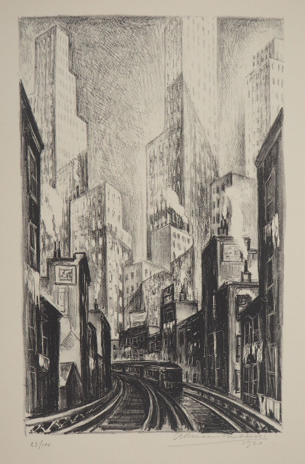 Adriaan Lubbersnew York City, The El At Chatham Square   Original Lithograph, Handsigned / 1001930 photo for sale