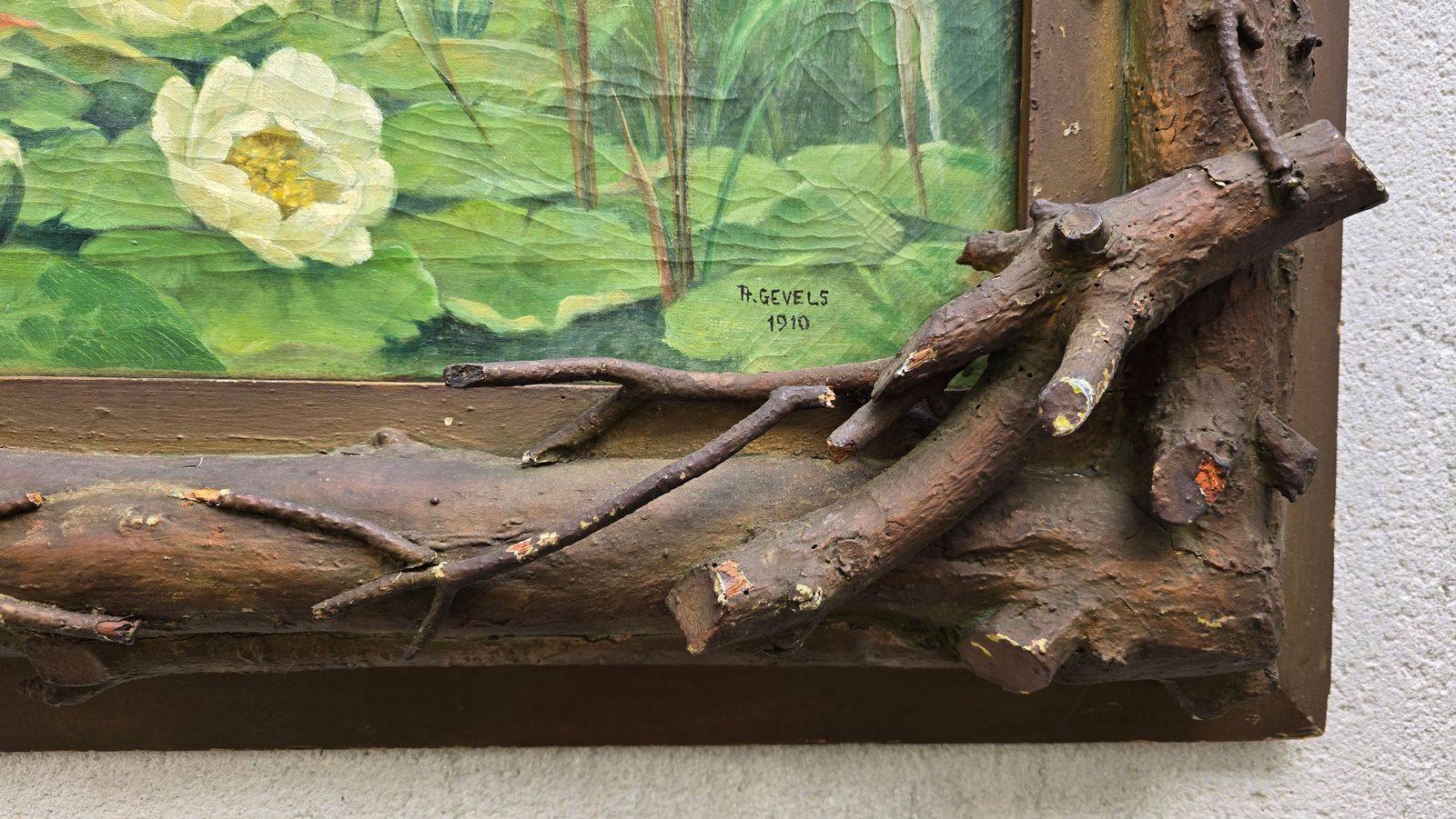 photo furniture Putti Painting By A. Gevels In An Original Sculptural Nature Frame, Belgium