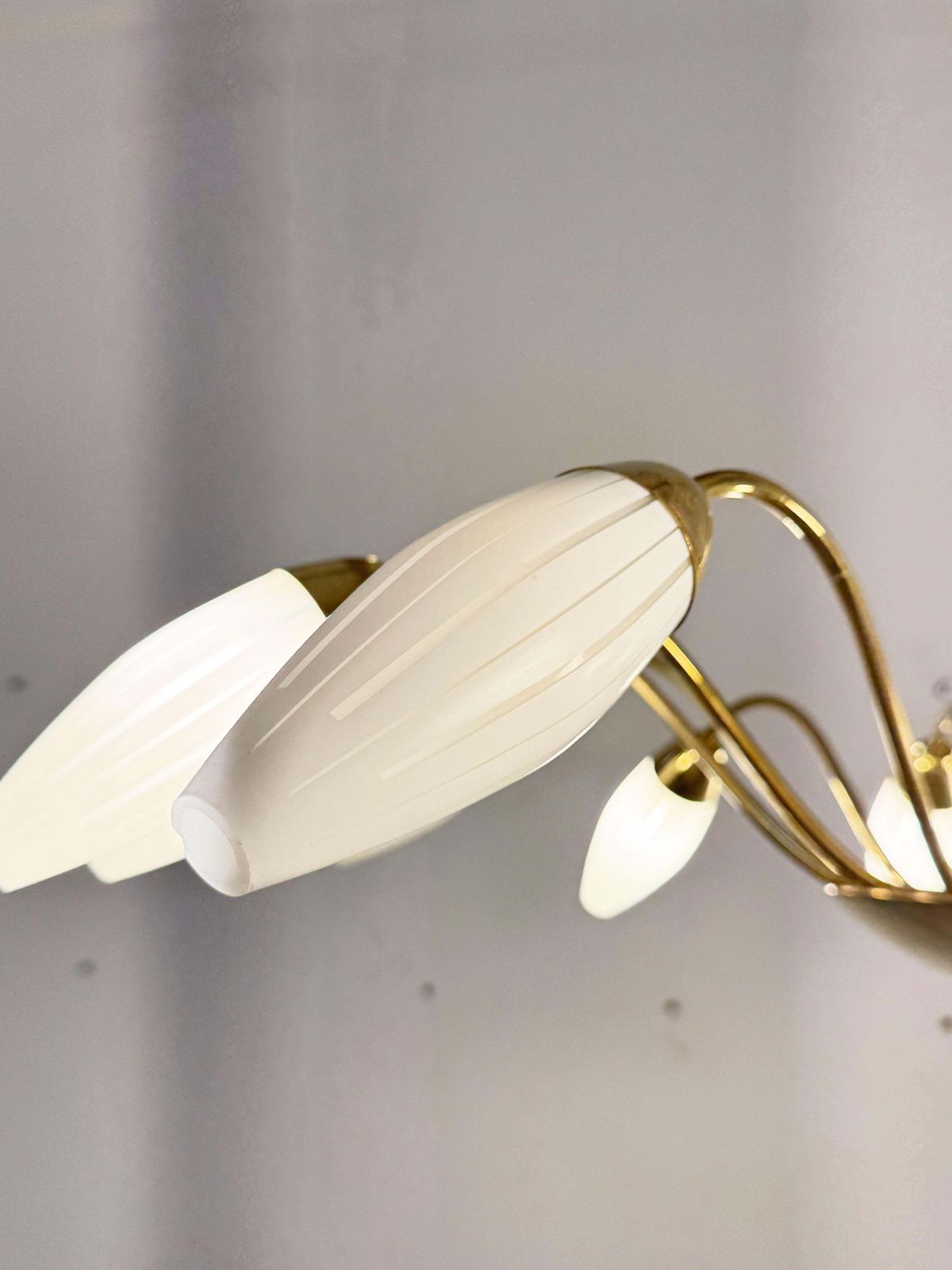 2436.0 Large Rare Midcentury Brass Opaline Glass Chandelier By Rupert Nikoll photo