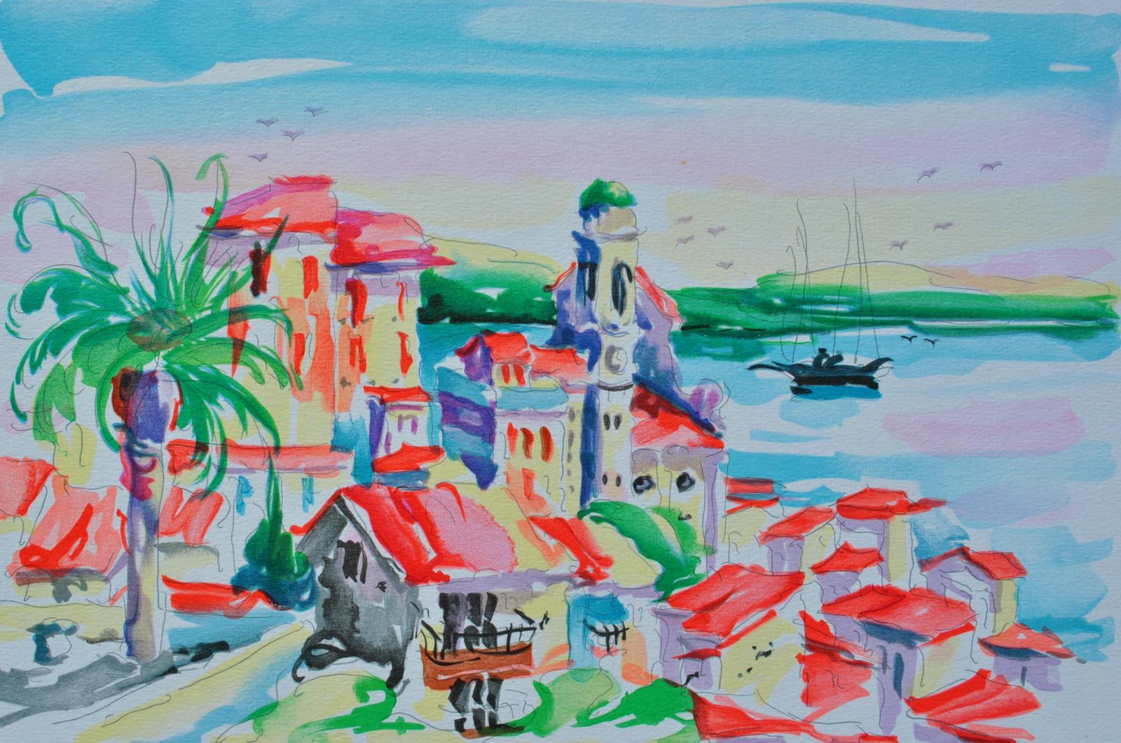 Oliver Zladkuriviera : Saint Tropez Village   Original Lithograph, Handsigned & Ltd /2501982 photo furniture