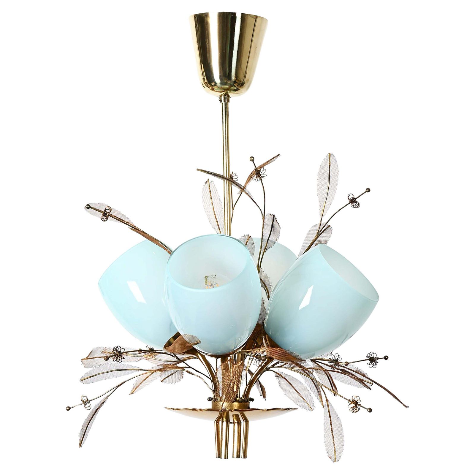 Bloemboeket Hanglamp Van Paavo Tynell Voor Taito Oy Met Blauw Glas photo for sale