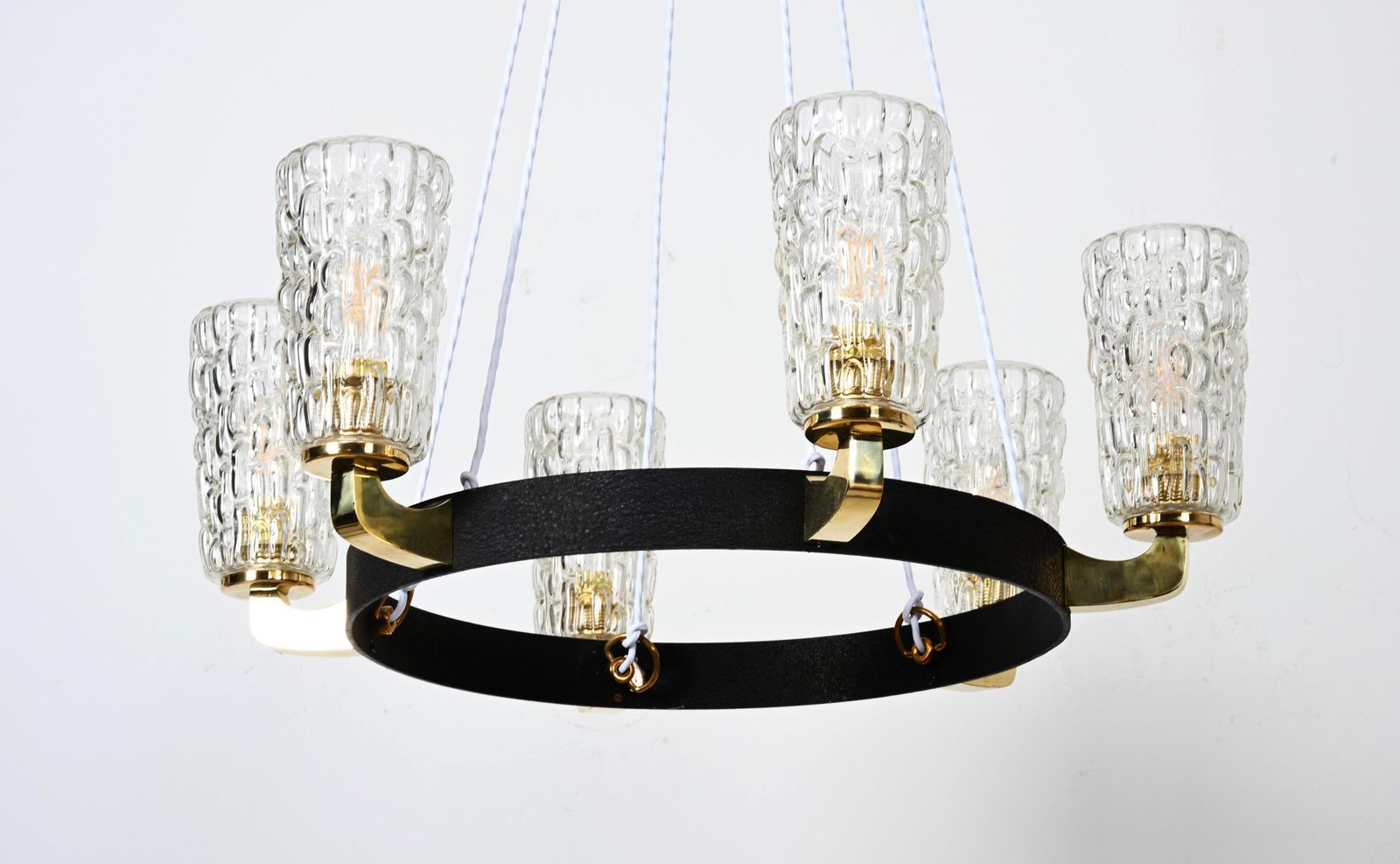 photo vintage Rare Midcentury Brass Glass Chandelier By Rupert Nikoll