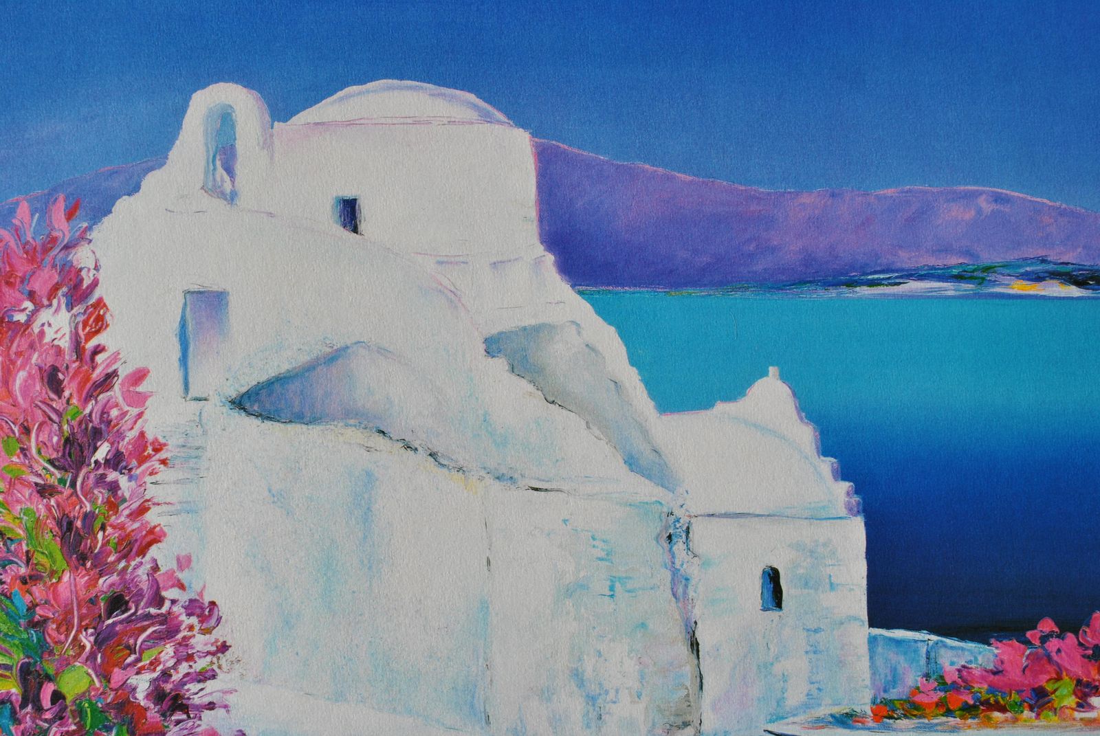 Serge Fenechriviera : Flowery Boat At Santorini   Original Lithograph, Handsigned & Ltd /3901982 photo buy