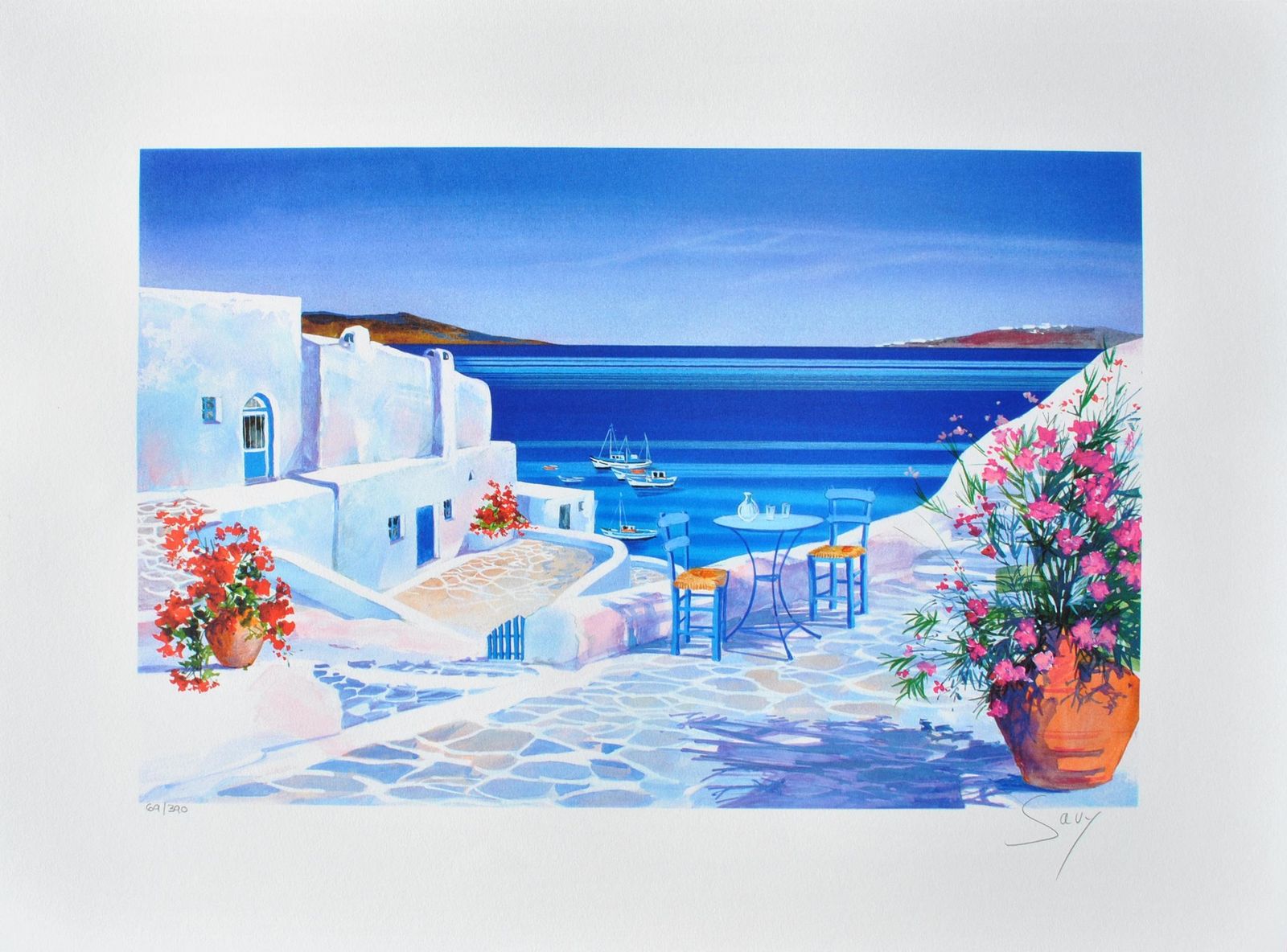 Andre Savyriviera : Terrace In Santorini   Original Lithograph, Handsigned & Ltd /3901982