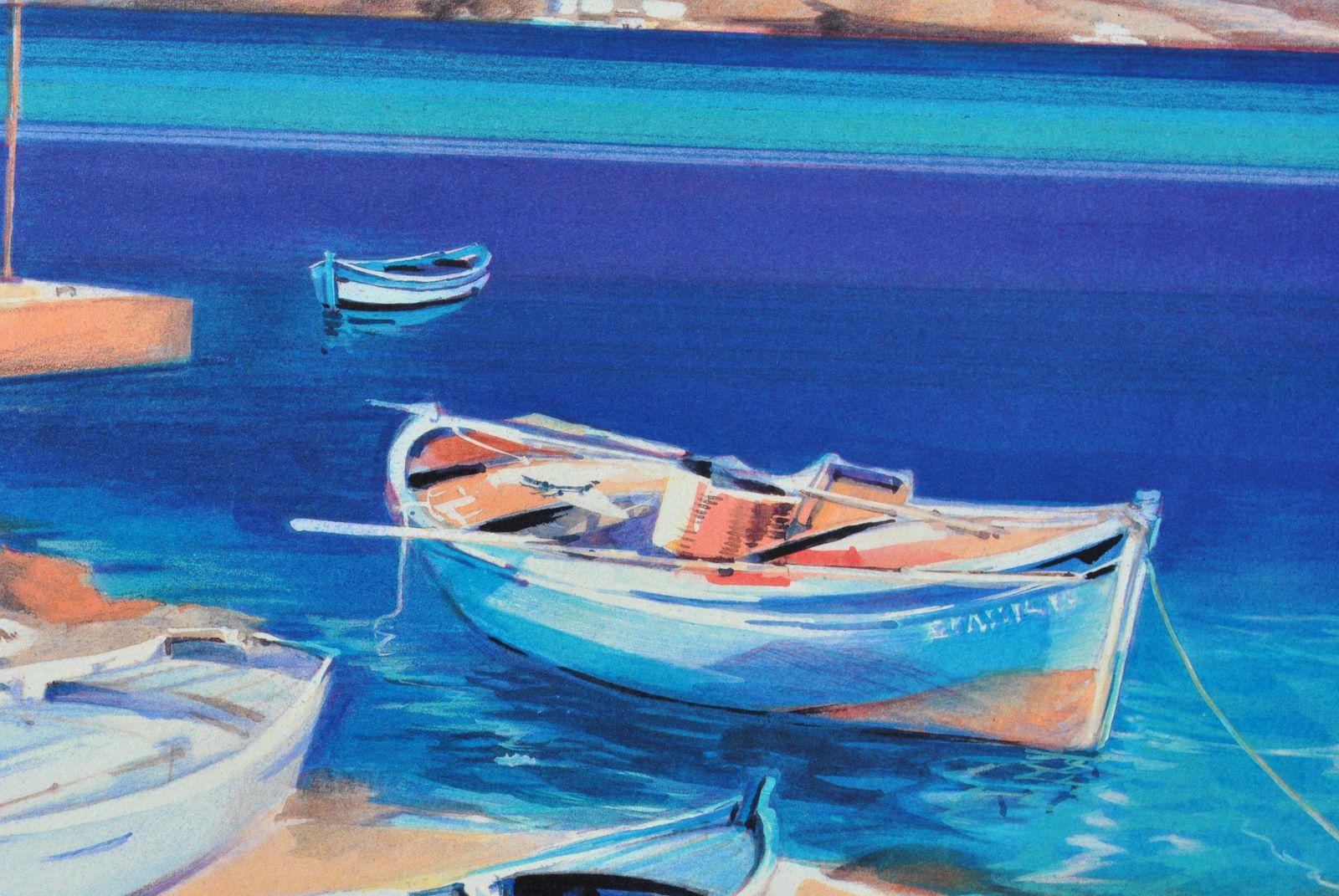 Andre Savyriviera : Three Boats In Santorini   Original Lithograph, Handsigned & Ltd /3901982 photo vinterior