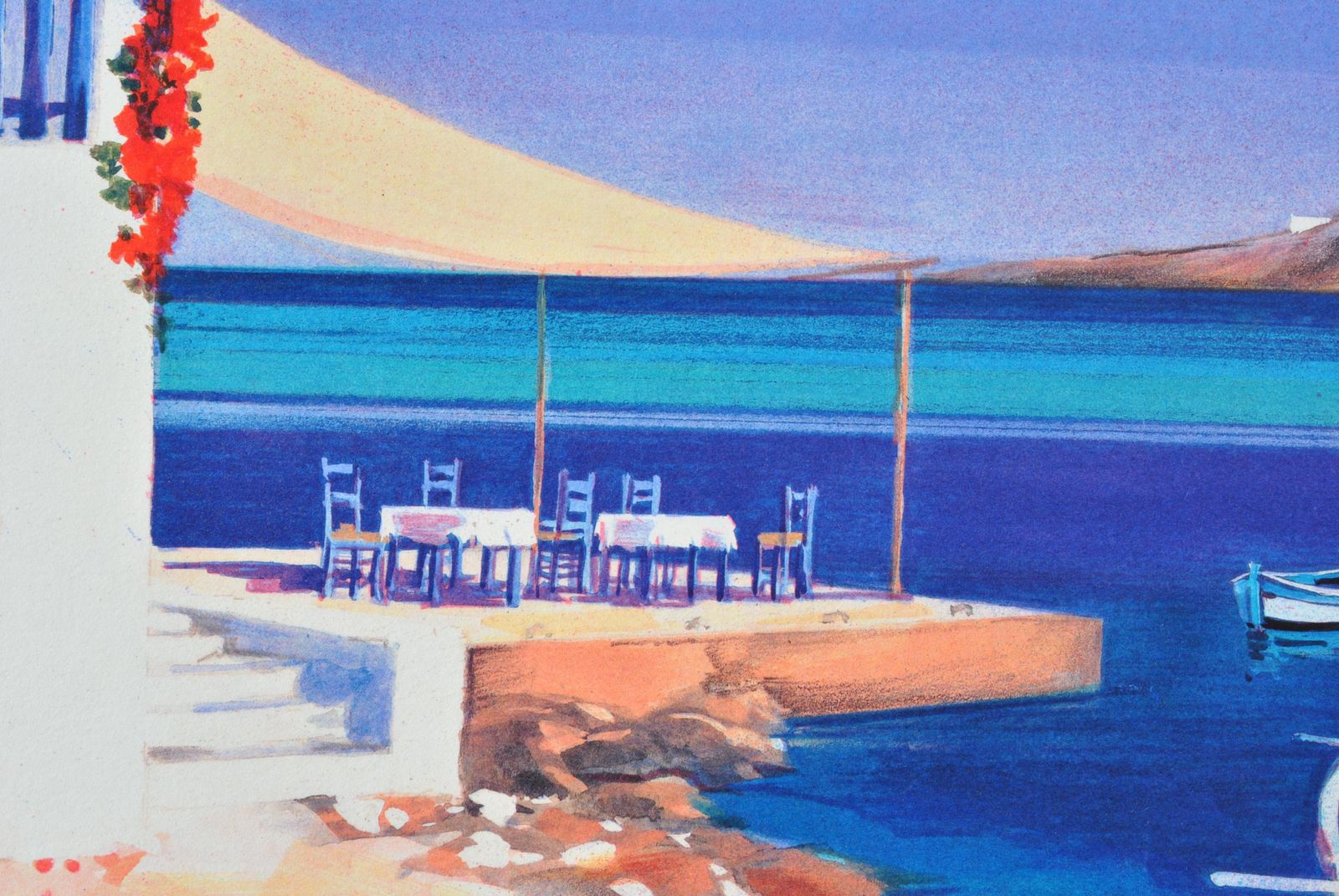 photo furniture Andre Savyriviera : Three Boats In Santorini   Original Lithograph, Handsigned & Ltd /3901982