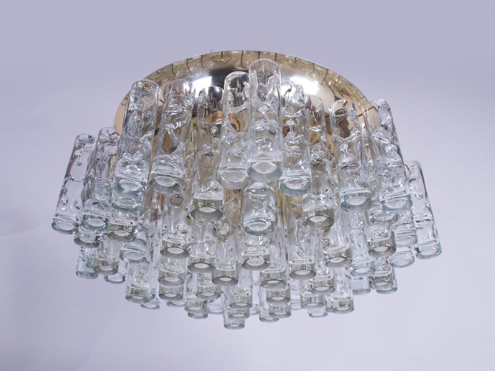 1960s Germany Large 24" Doria Lava Flush Mount Chandelier Murano Glass & Brass photo vintage